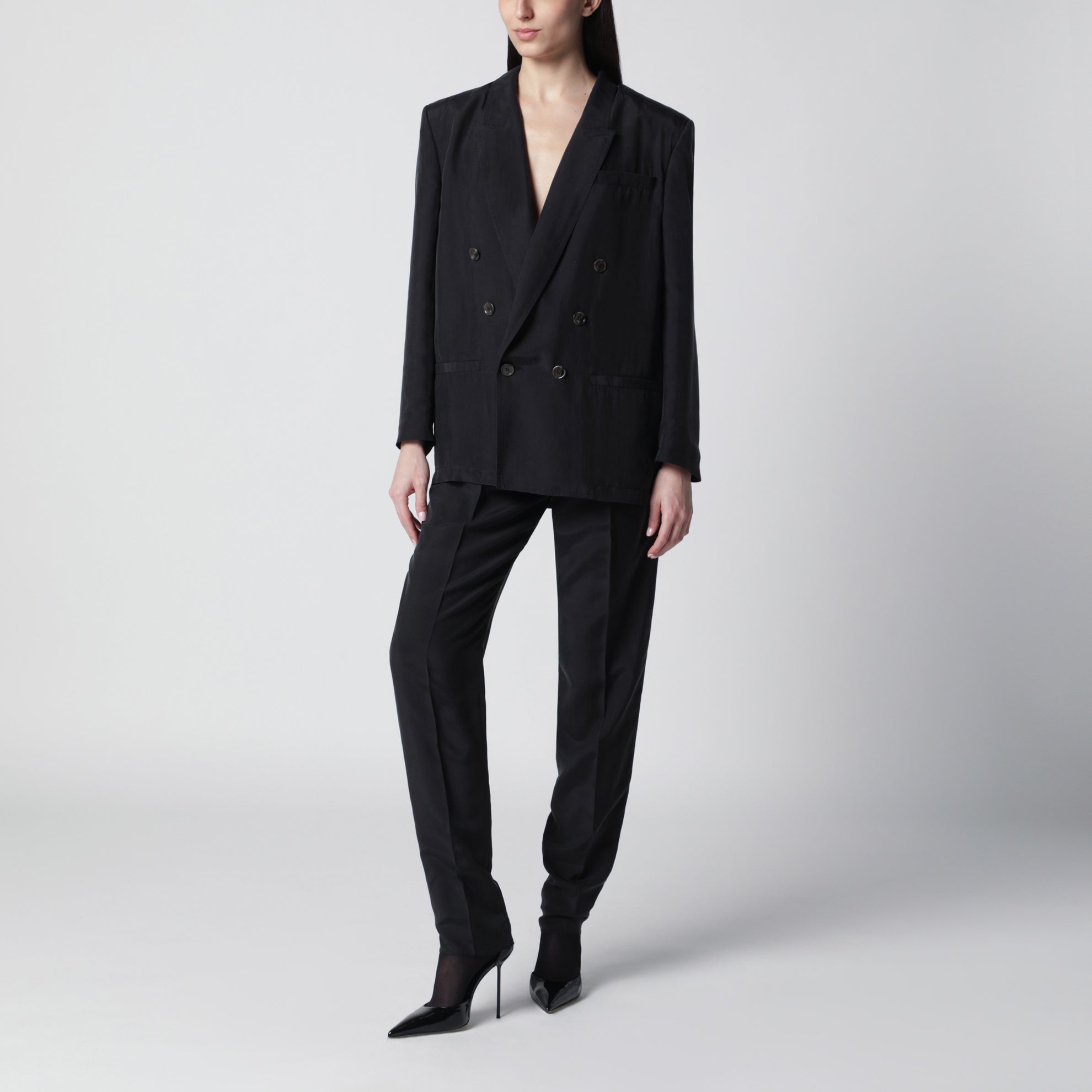 Tailored trousers in black habutai silk