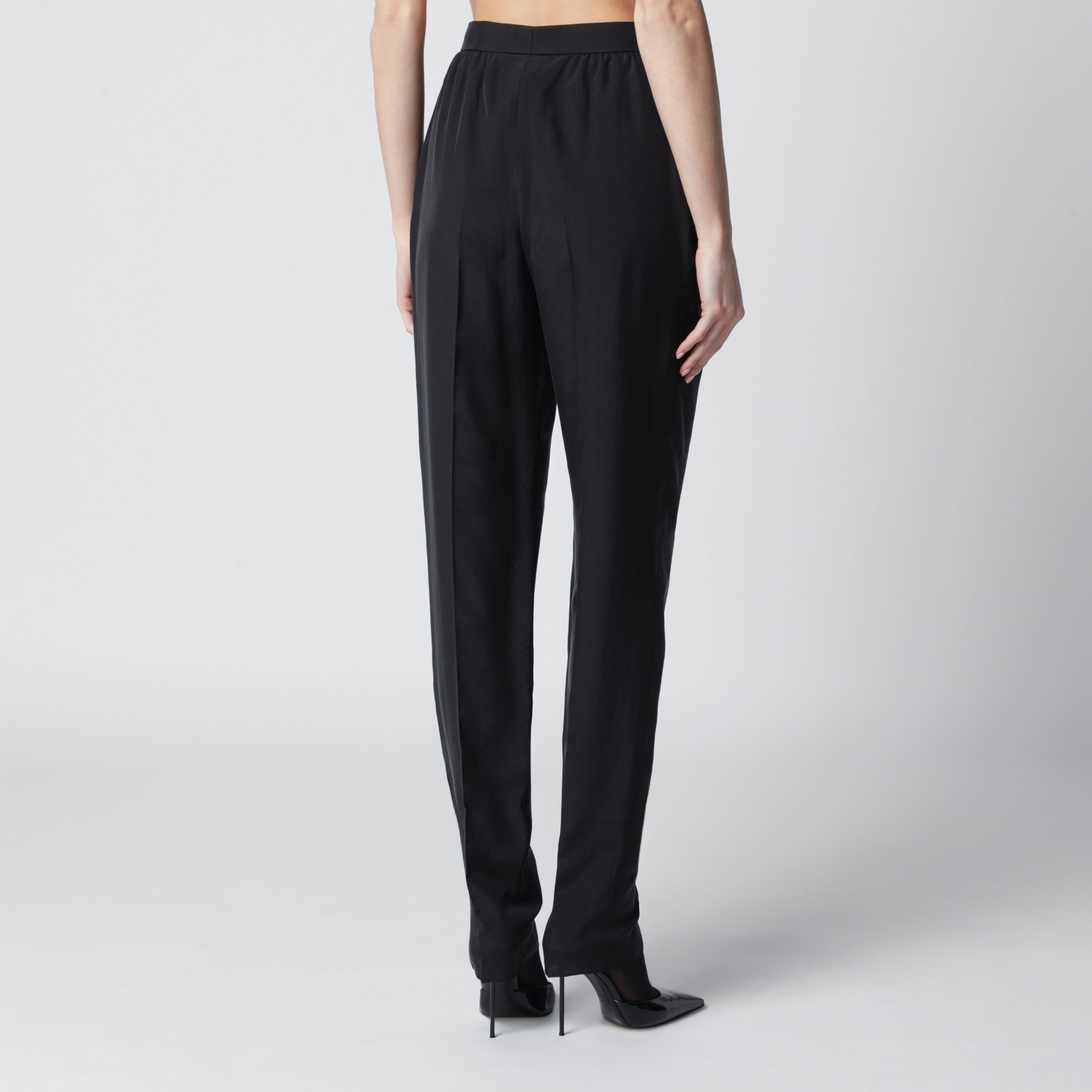 Tailored trousers in black habutai silk