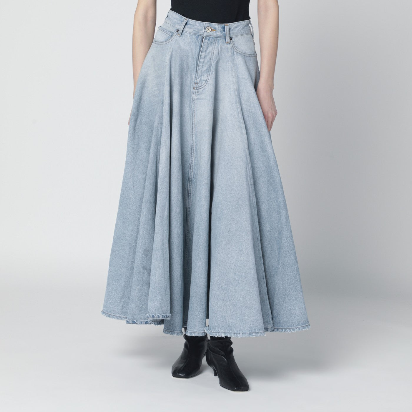 Hellblauer Maxi-Godet-Rock aus Denim