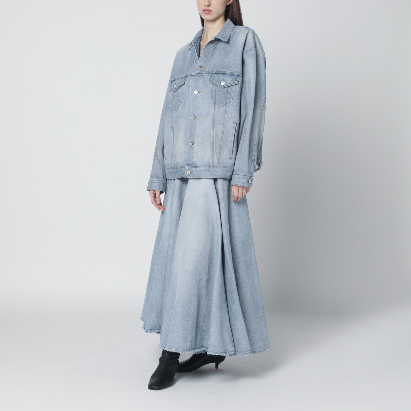 Hellblauer Maxi-Godet-Rock aus Denim