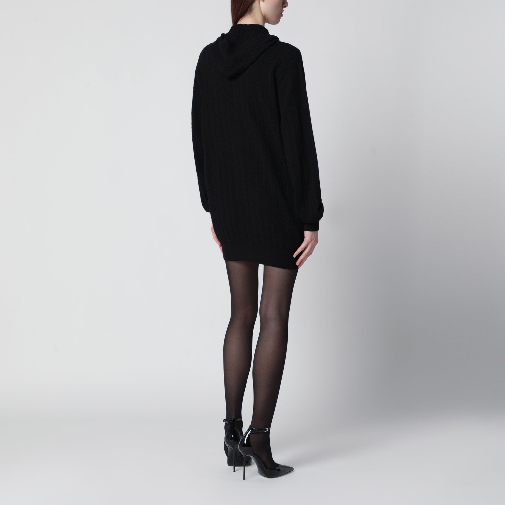 Schwarzes Mini-Cardigan-Kleid aus Wolle