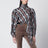 Grey/brown printed silk twill blouse