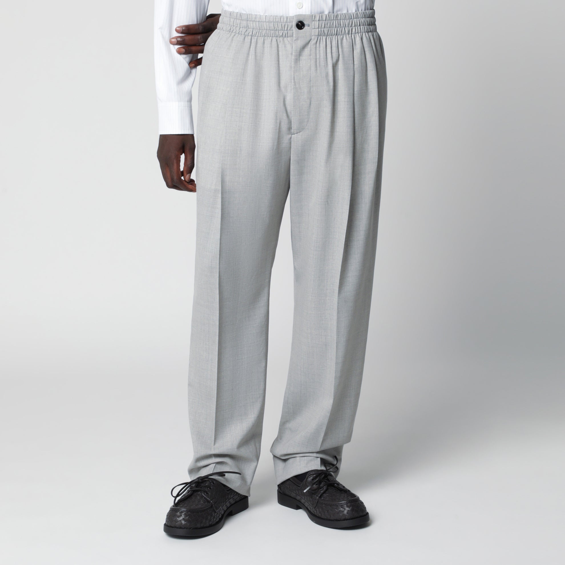 Pantaloni in lana grigio chiaro mélange