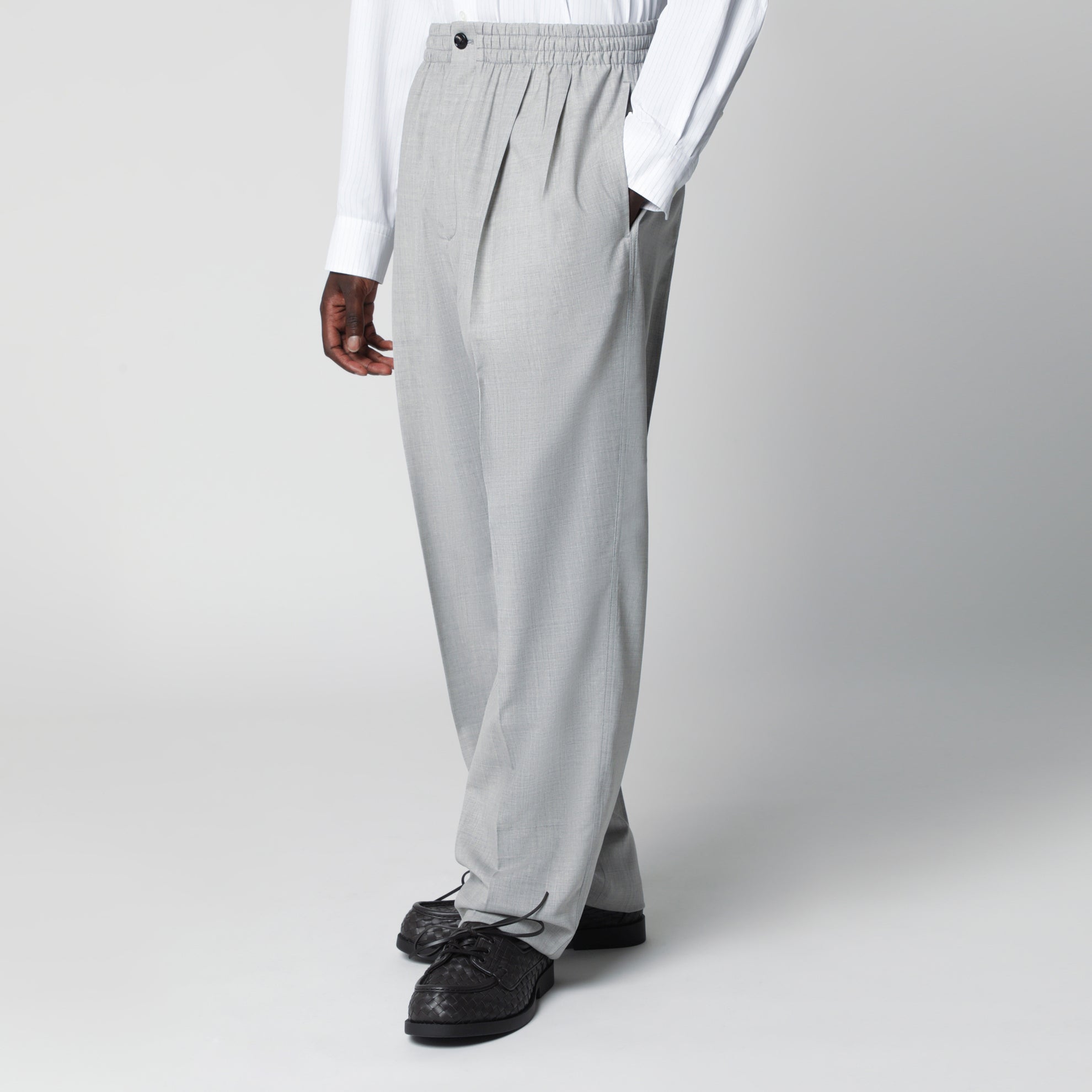 Pantaloni in lana grigio chiaro mélange