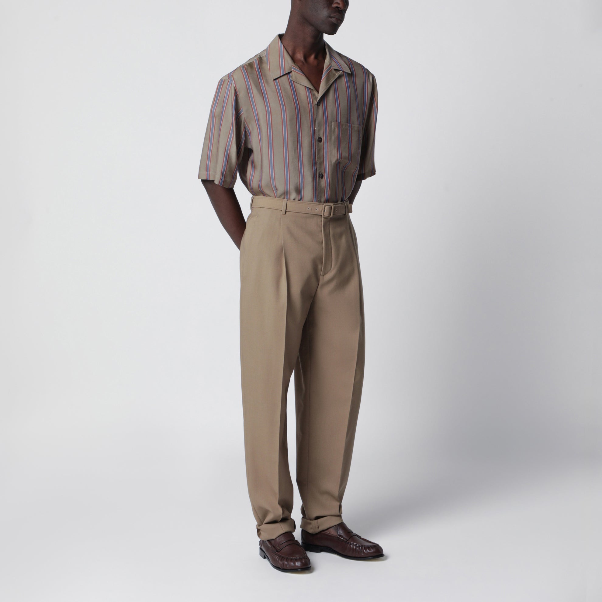 Camicia boxy a maniche corte in cupro marrone