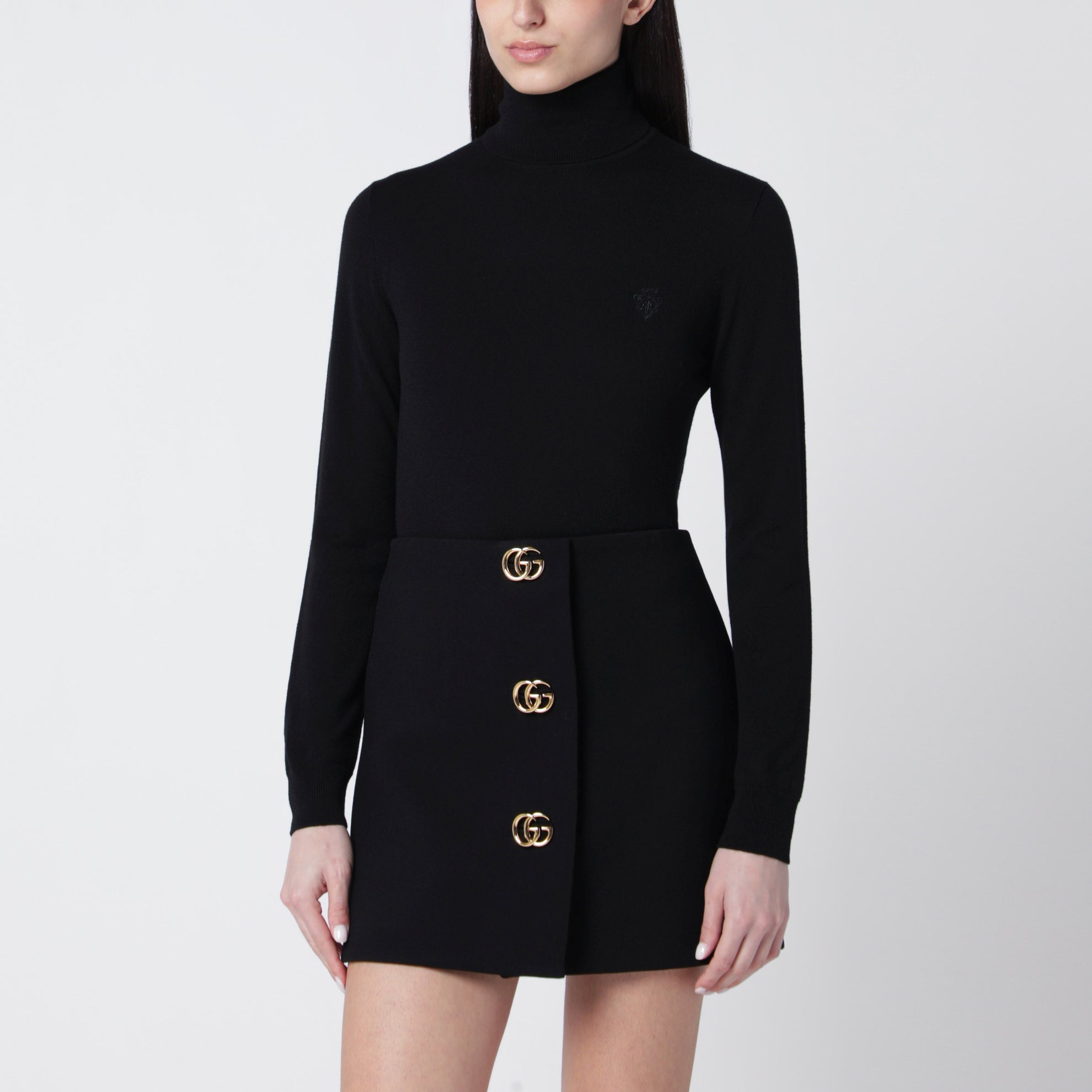 Schwarzer Rollkragenpullover Aus Wolle Mit Logo-Stickerei