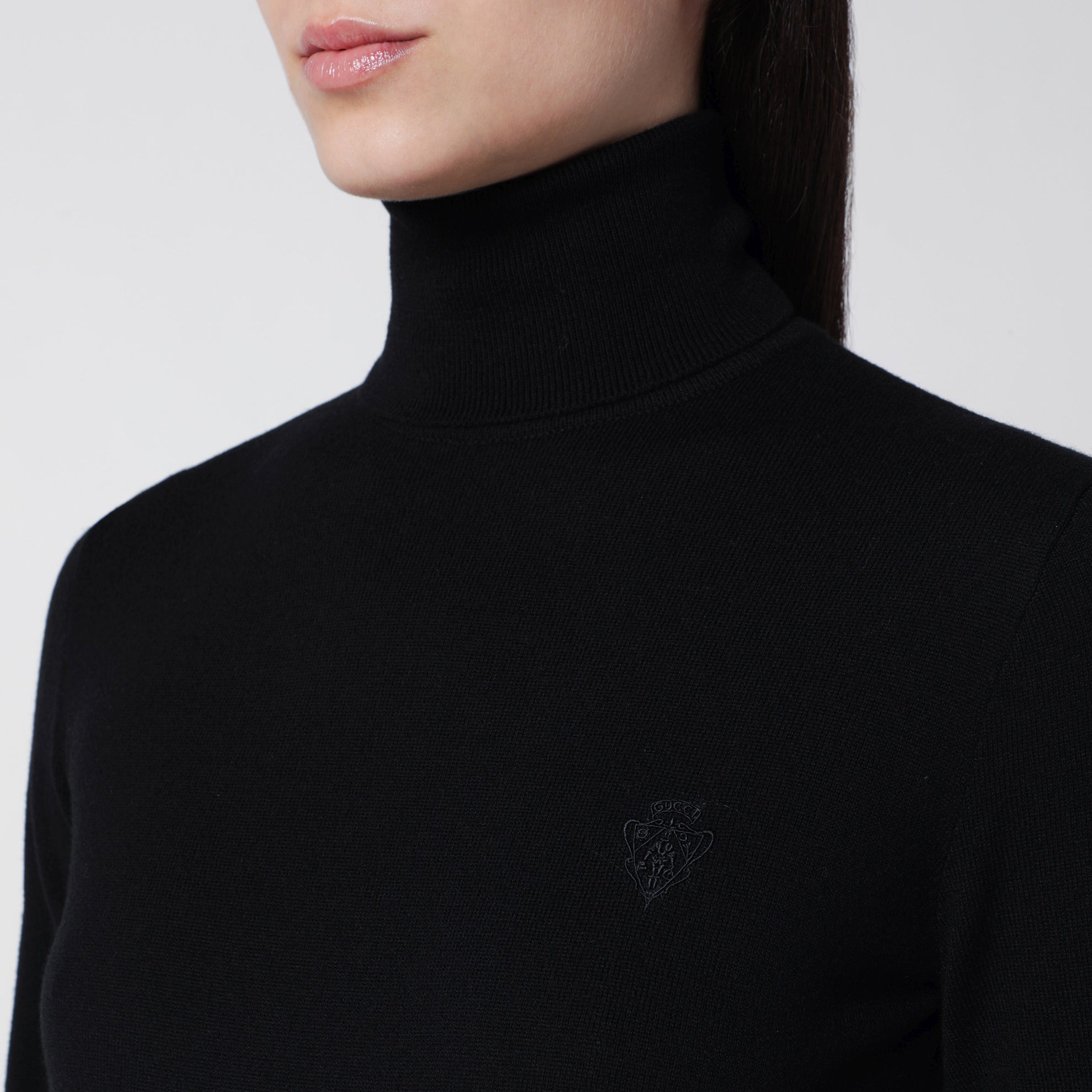 Schwarzer Rollkragenpullover Aus Wolle Mit Logo-Stickerei