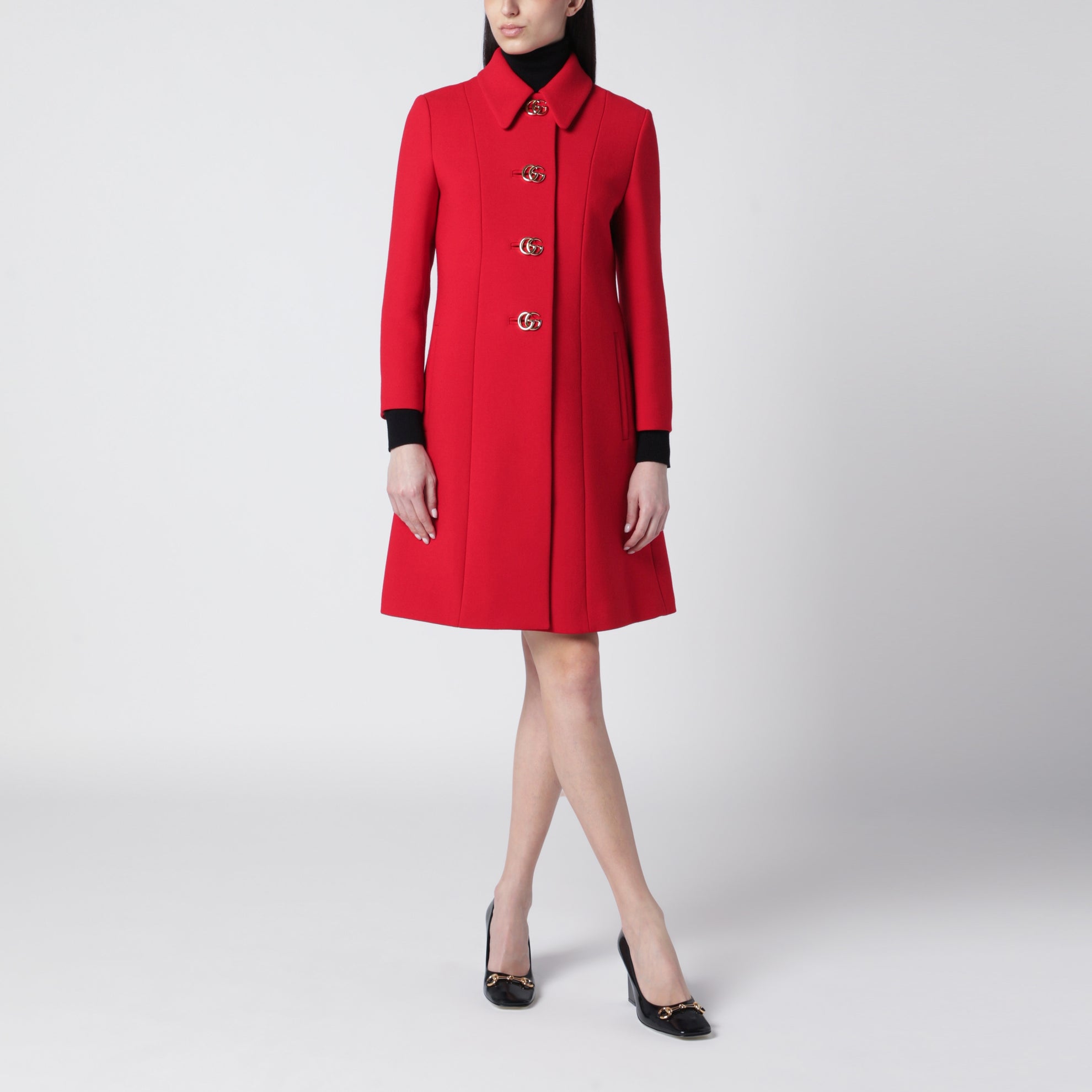 Manteau Rouge En Laine Avec Boutons GG