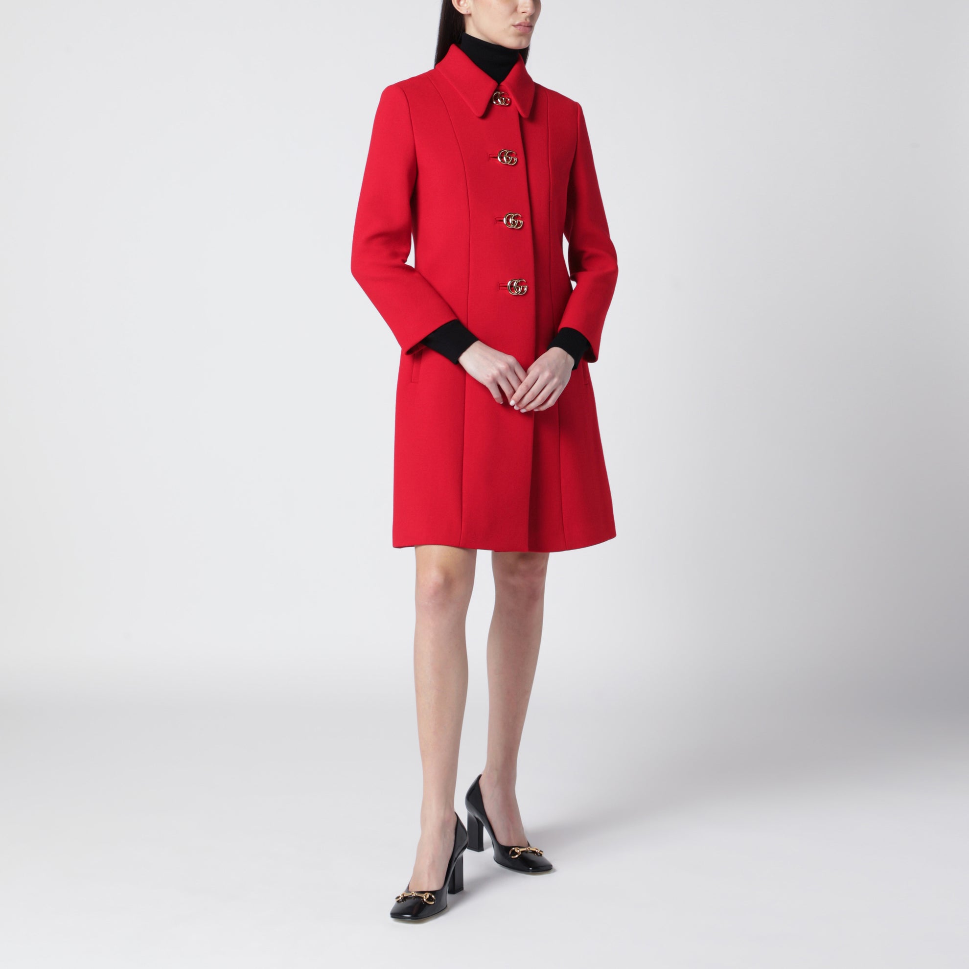 Manteau Rouge En Laine Avec Boutons GG
