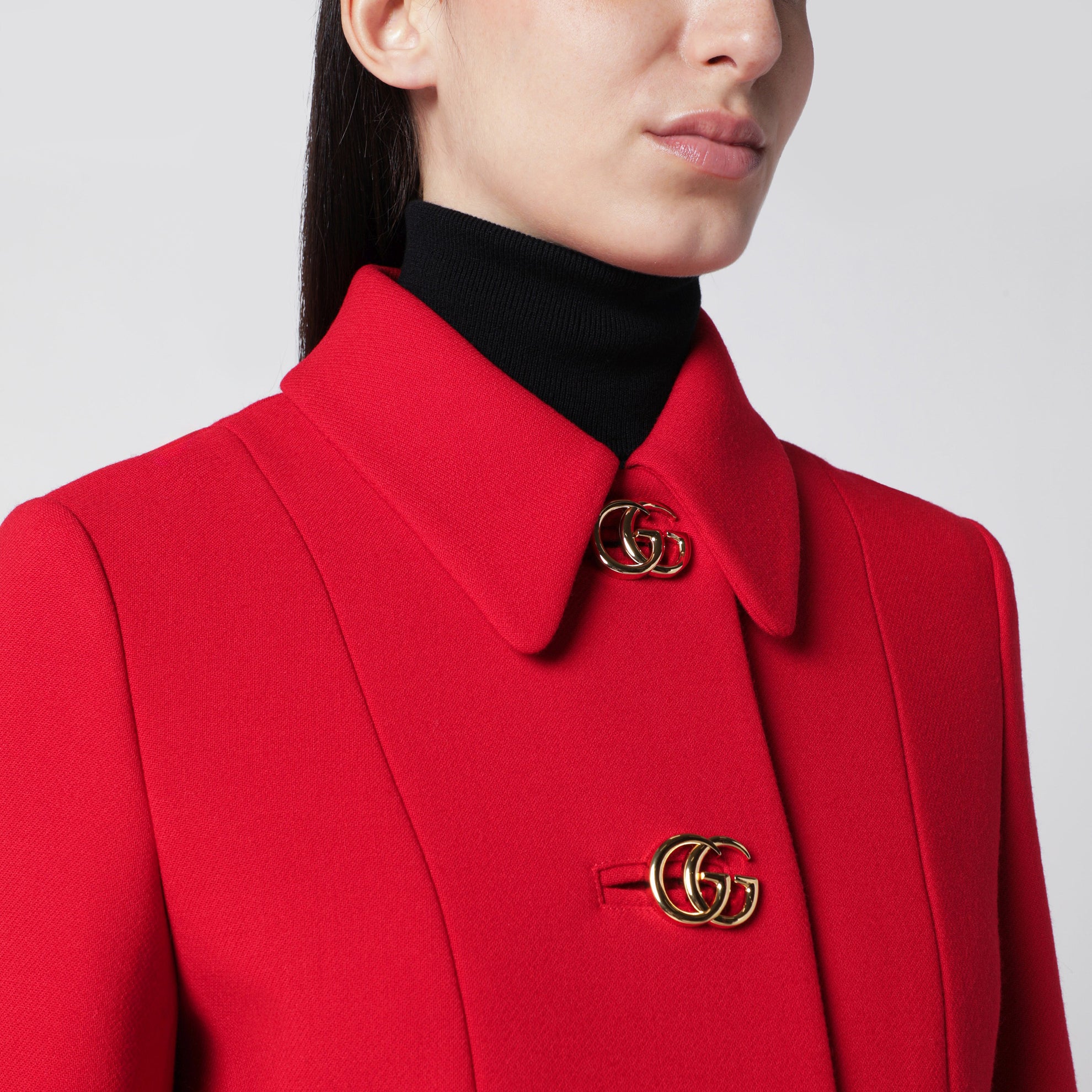 Manteau Rouge En Laine Avec Boutons GG