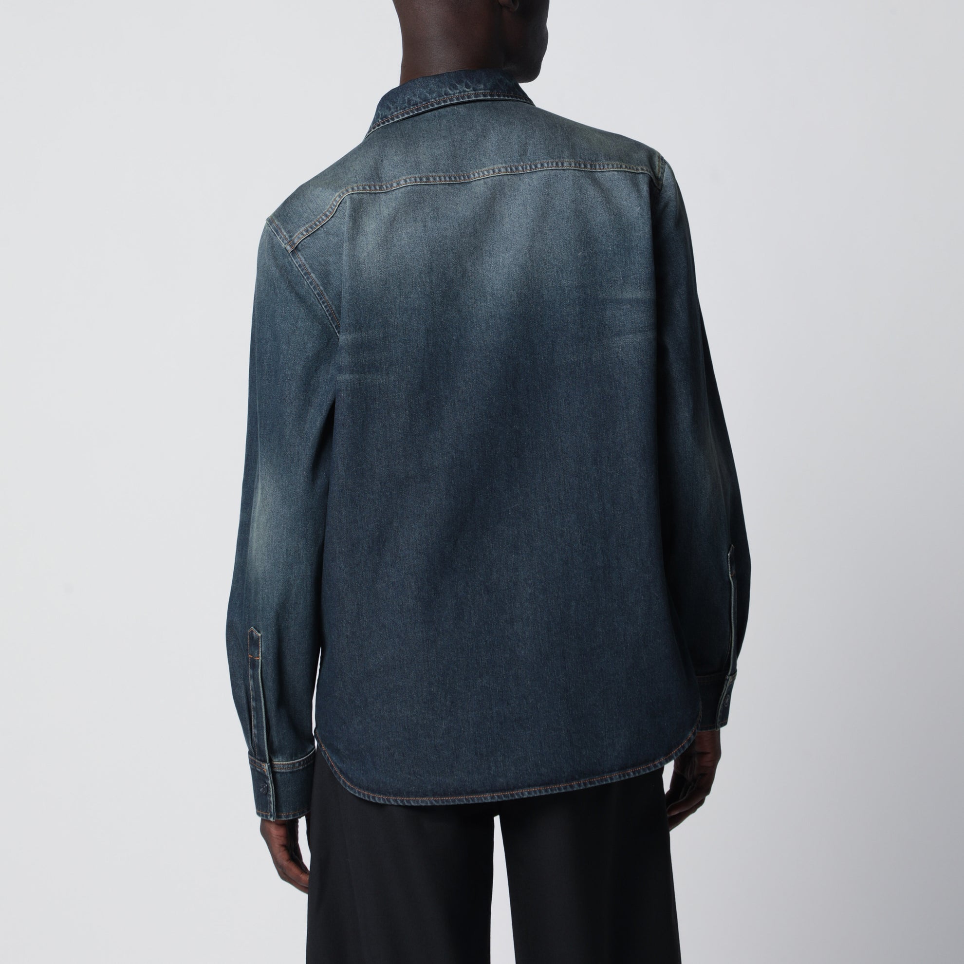 Blue denim shirt with washed effect