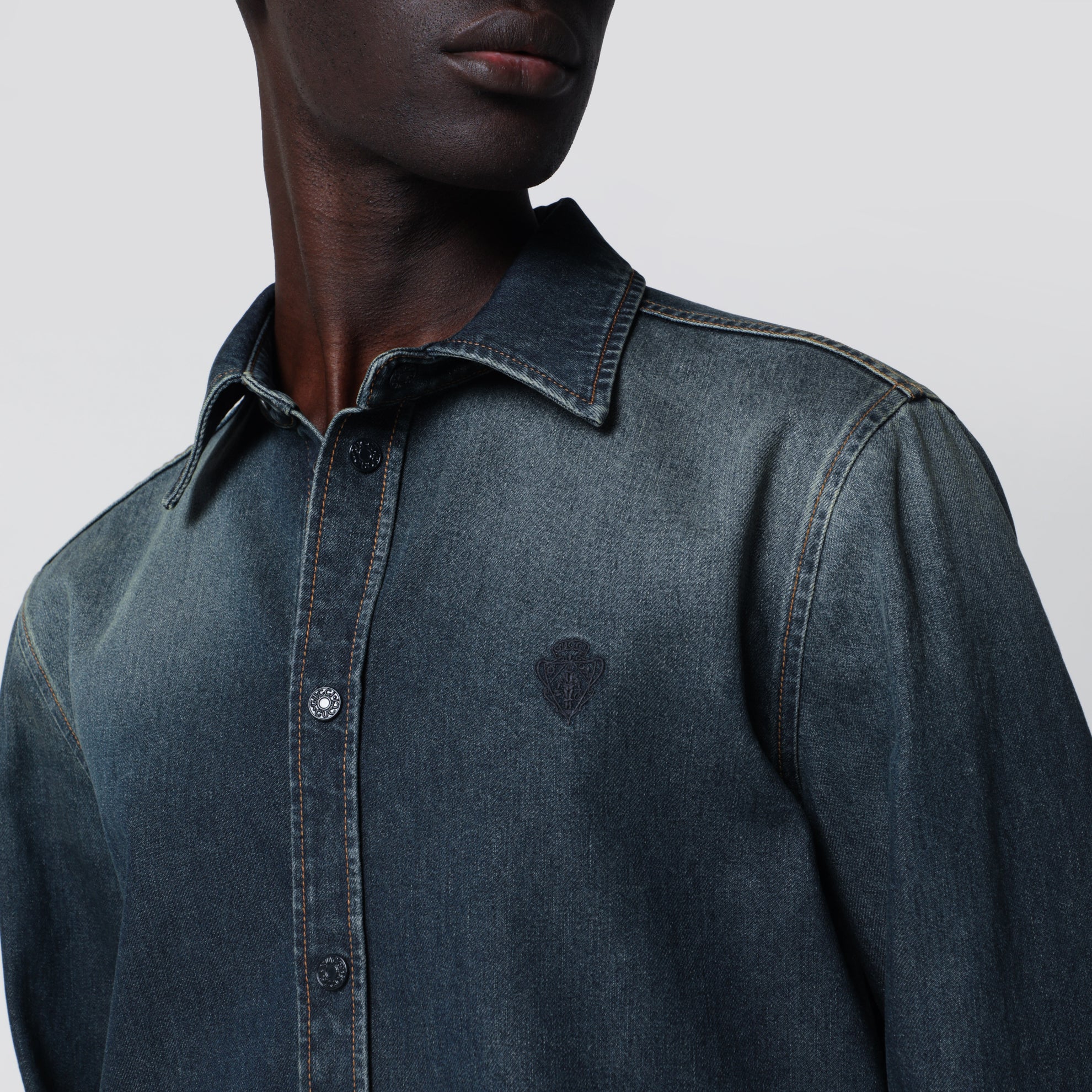 Blue denim shirt with washed effect