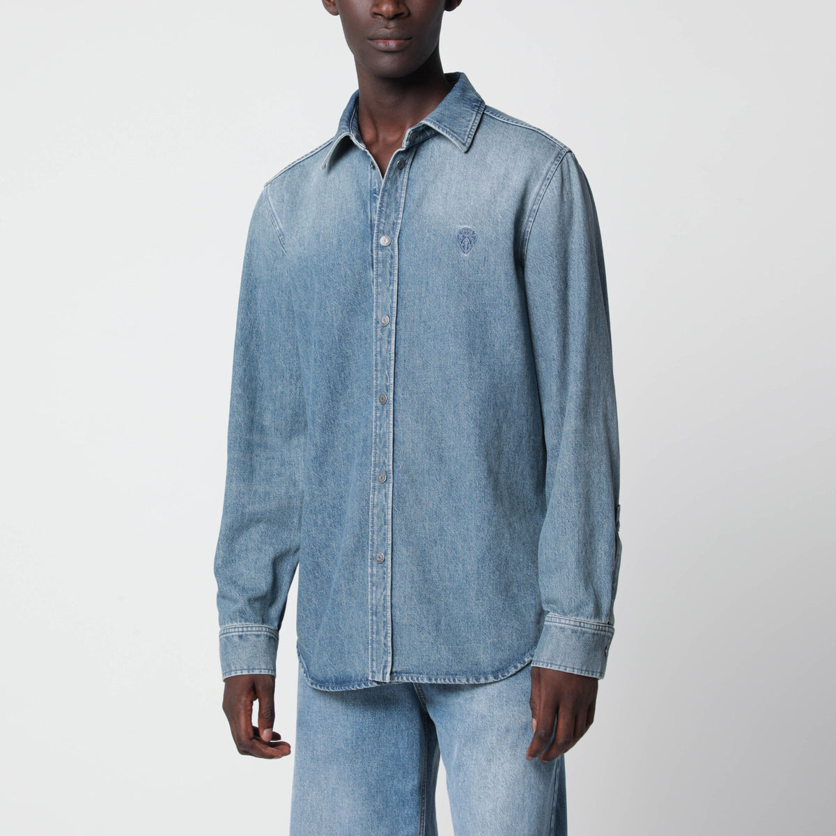 Light blue faded-effect denim shirt