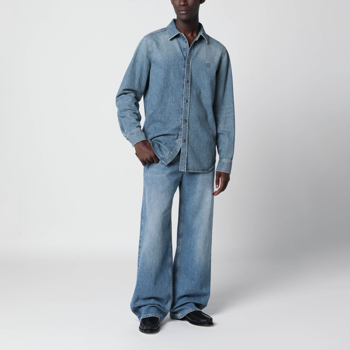 Light blue faded-effect denim shirt