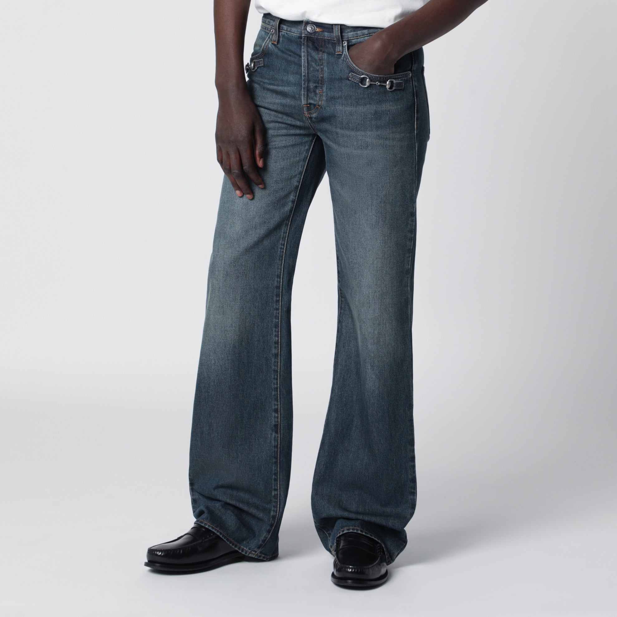 Denim Trousers With Horsebit Detail