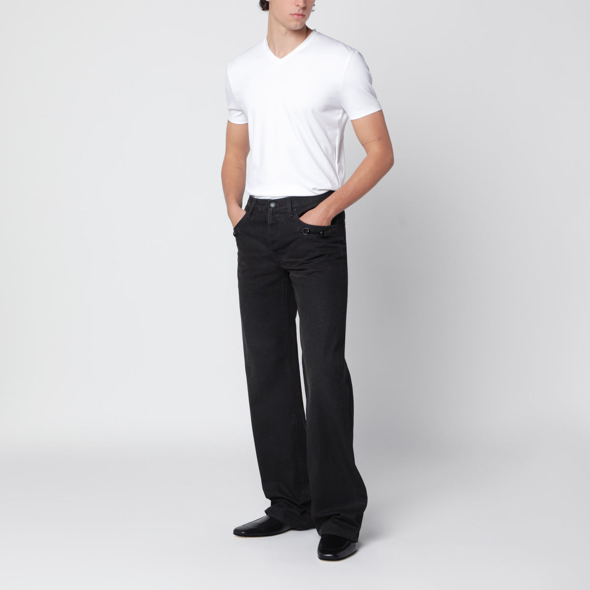 Brown Horsebit flare jeans in denim