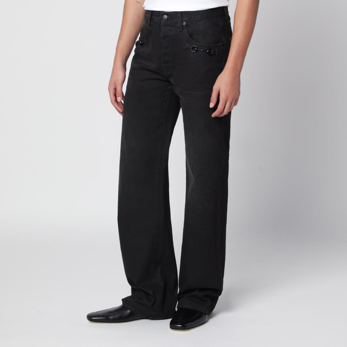 Brown Horsebit flare jeans in denim