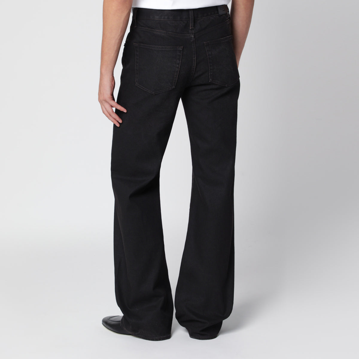 Brown Horsebit flare jeans in denim