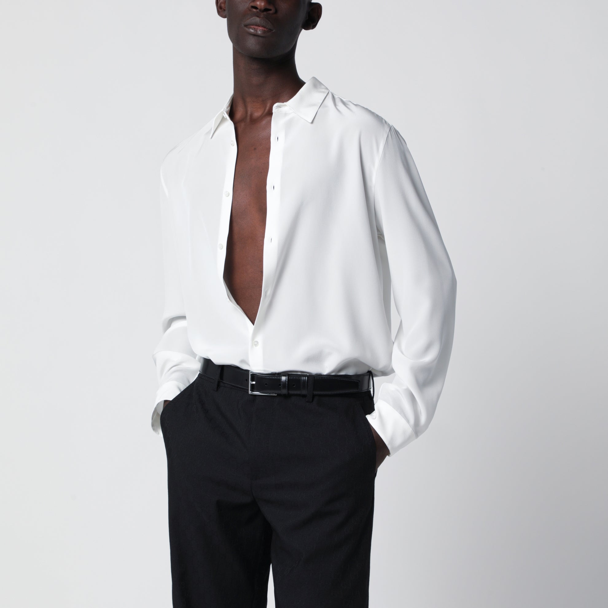 Camicia bianca in crêpe de Chine di seta