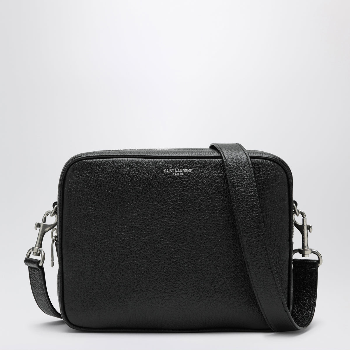 Small black camera bag in hammered leather