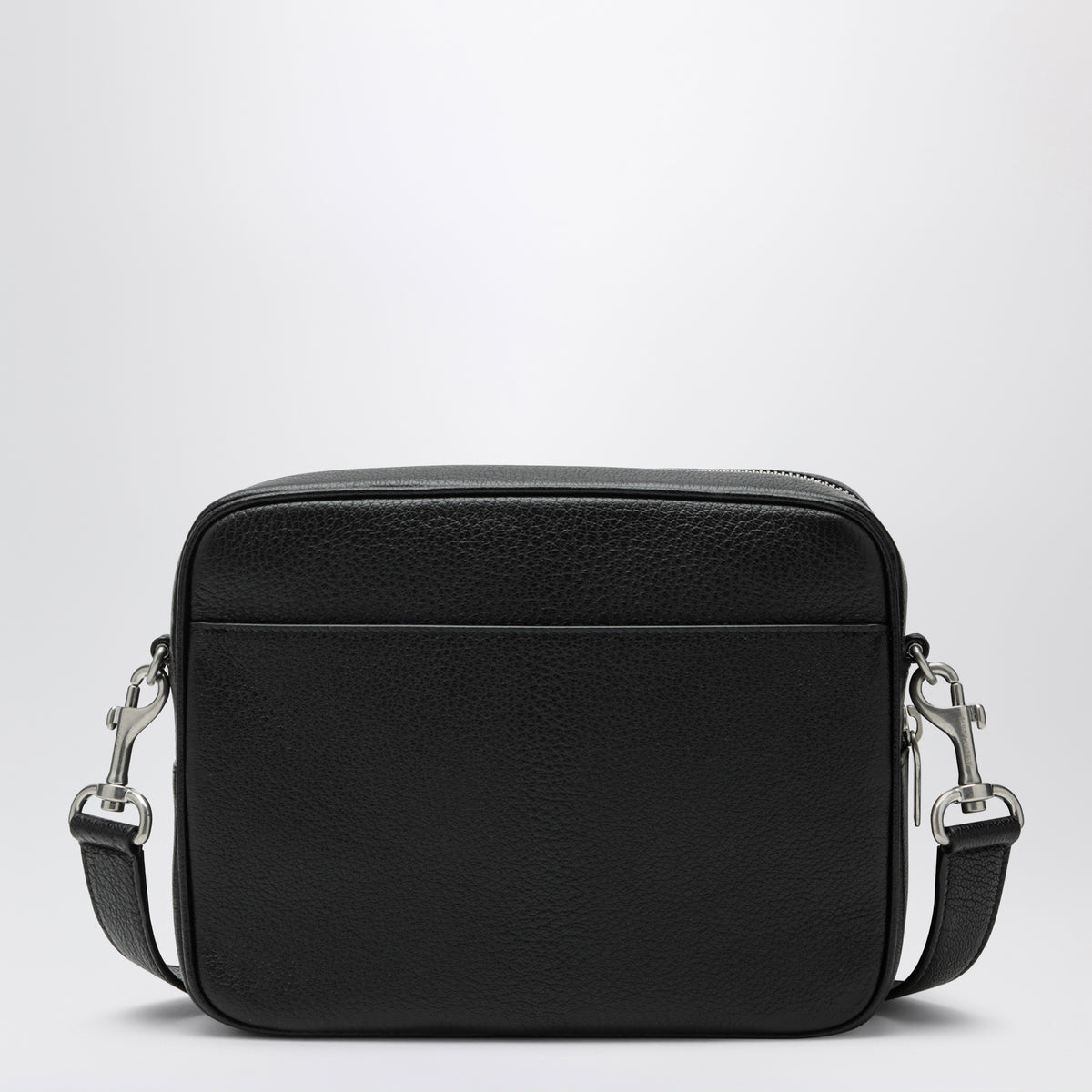Small black camera bag in hammered leather
