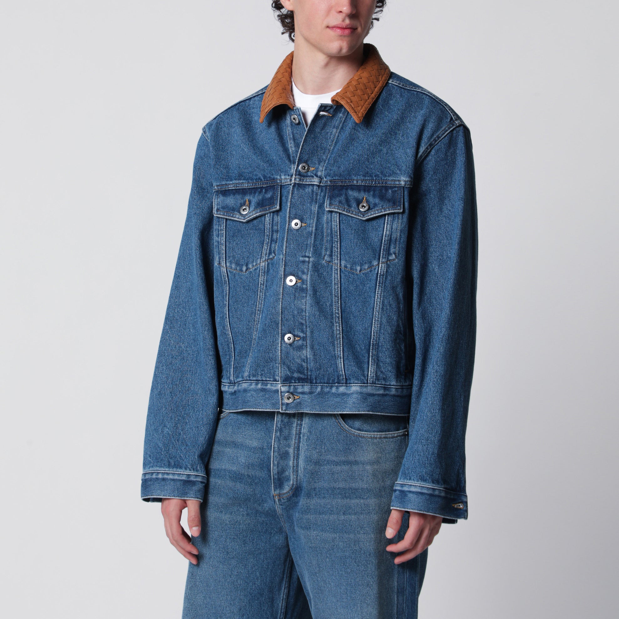 Veste en denim indigo avec col Intrecciato