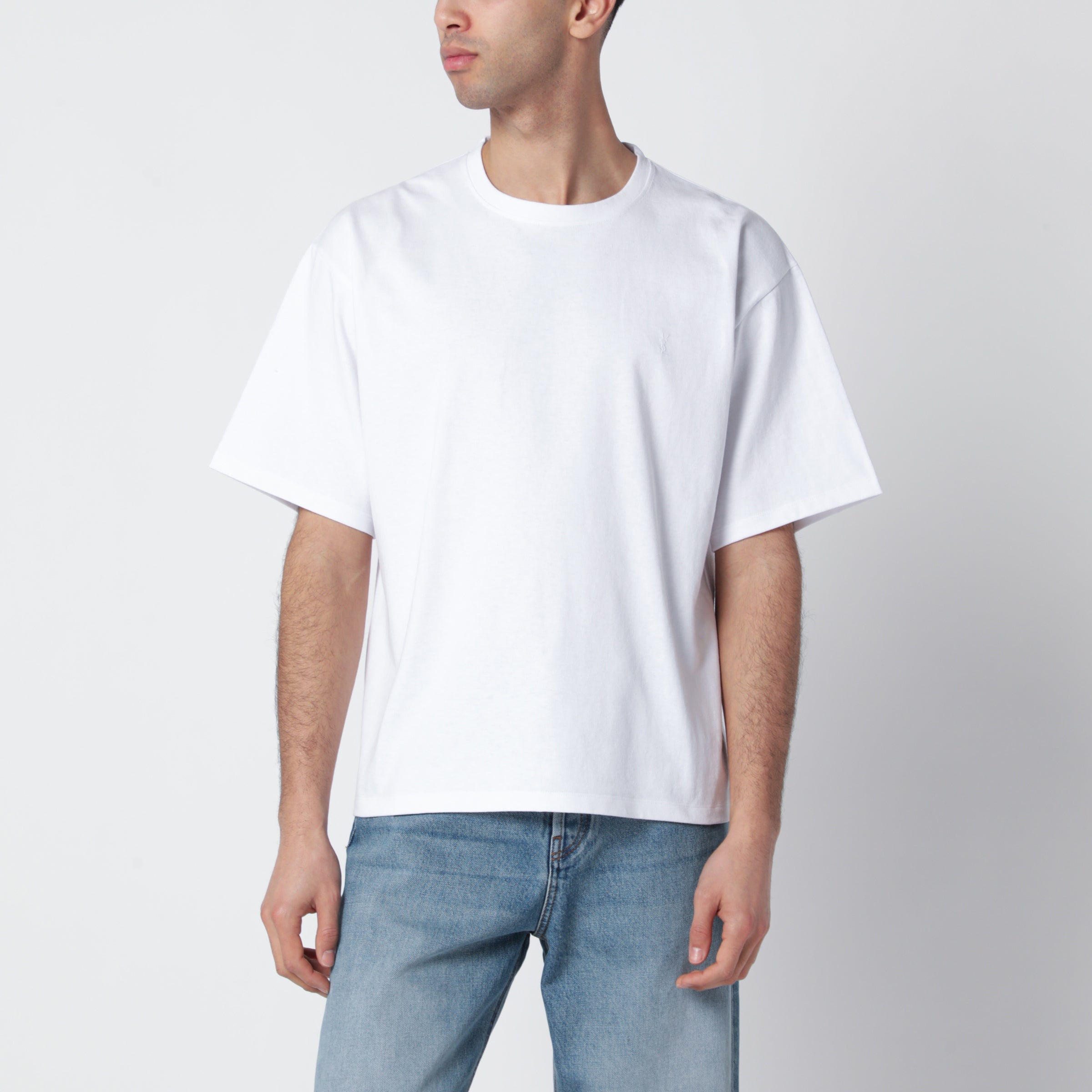 Saint Laurent White Oversized Cotton T-Shirt With Cassandre Logo