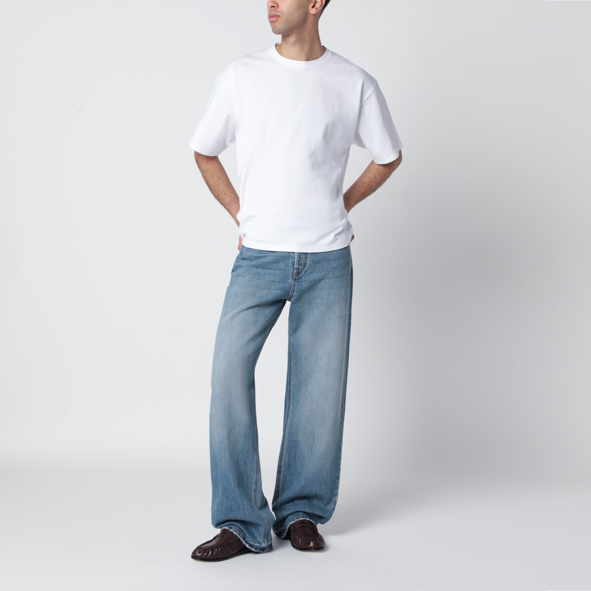 Saint Laurent White Oversized Cotton T-Shirt With Cassandre Logo