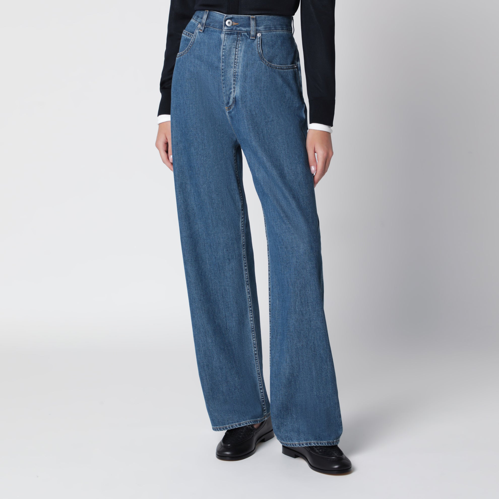 Jeans a vita alta in denim blu