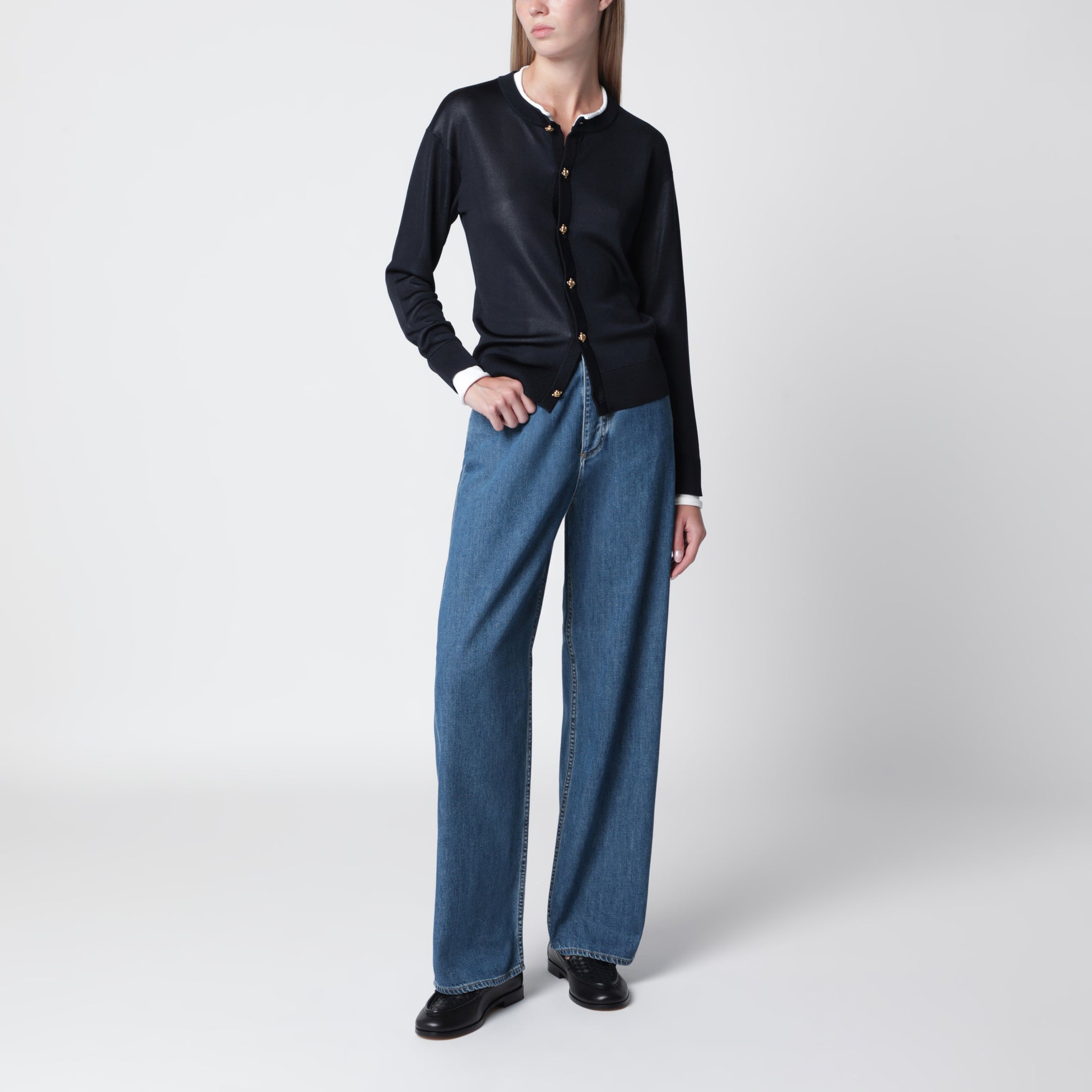 Jeans a vita alta in denim blu