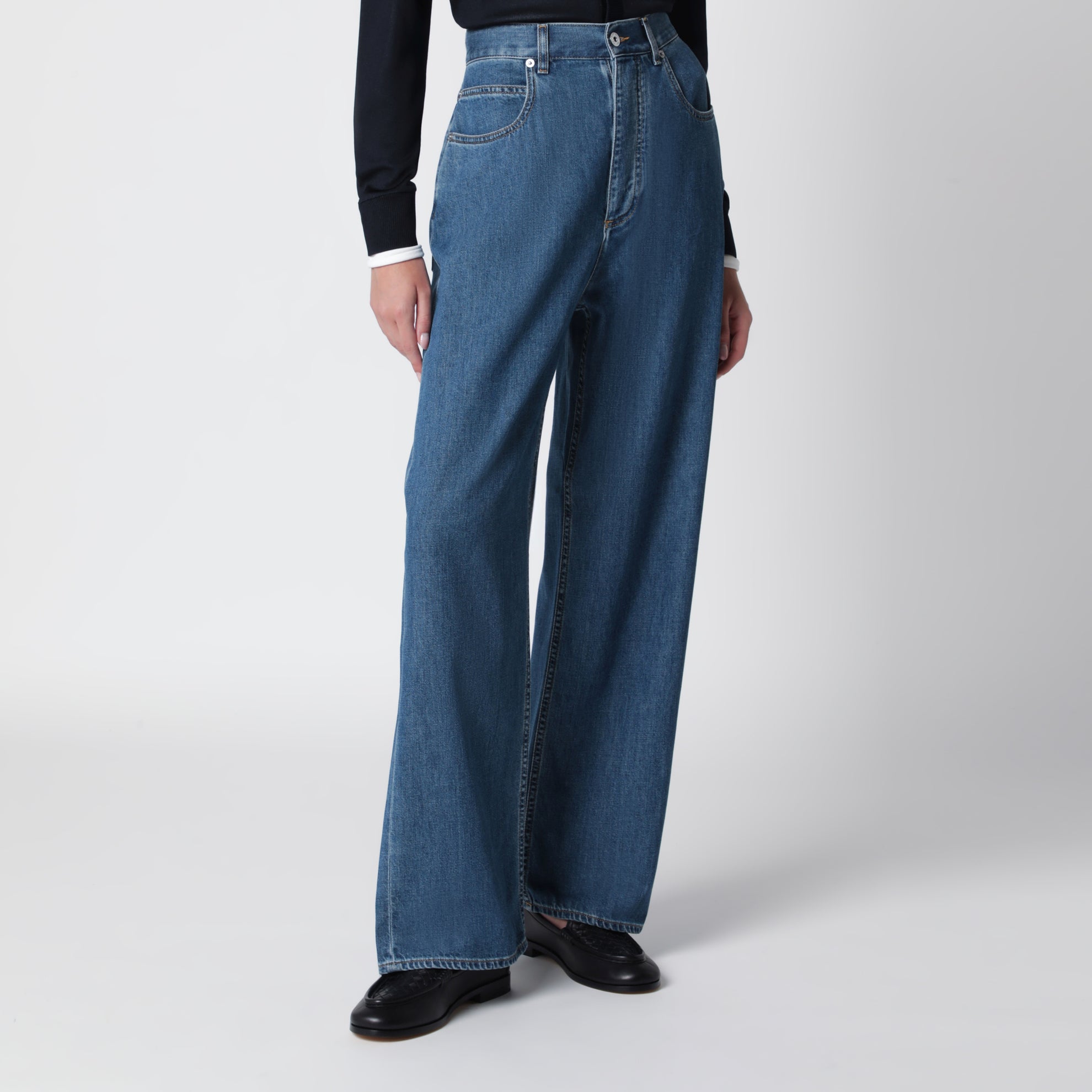 Jeans a vita alta in denim blu