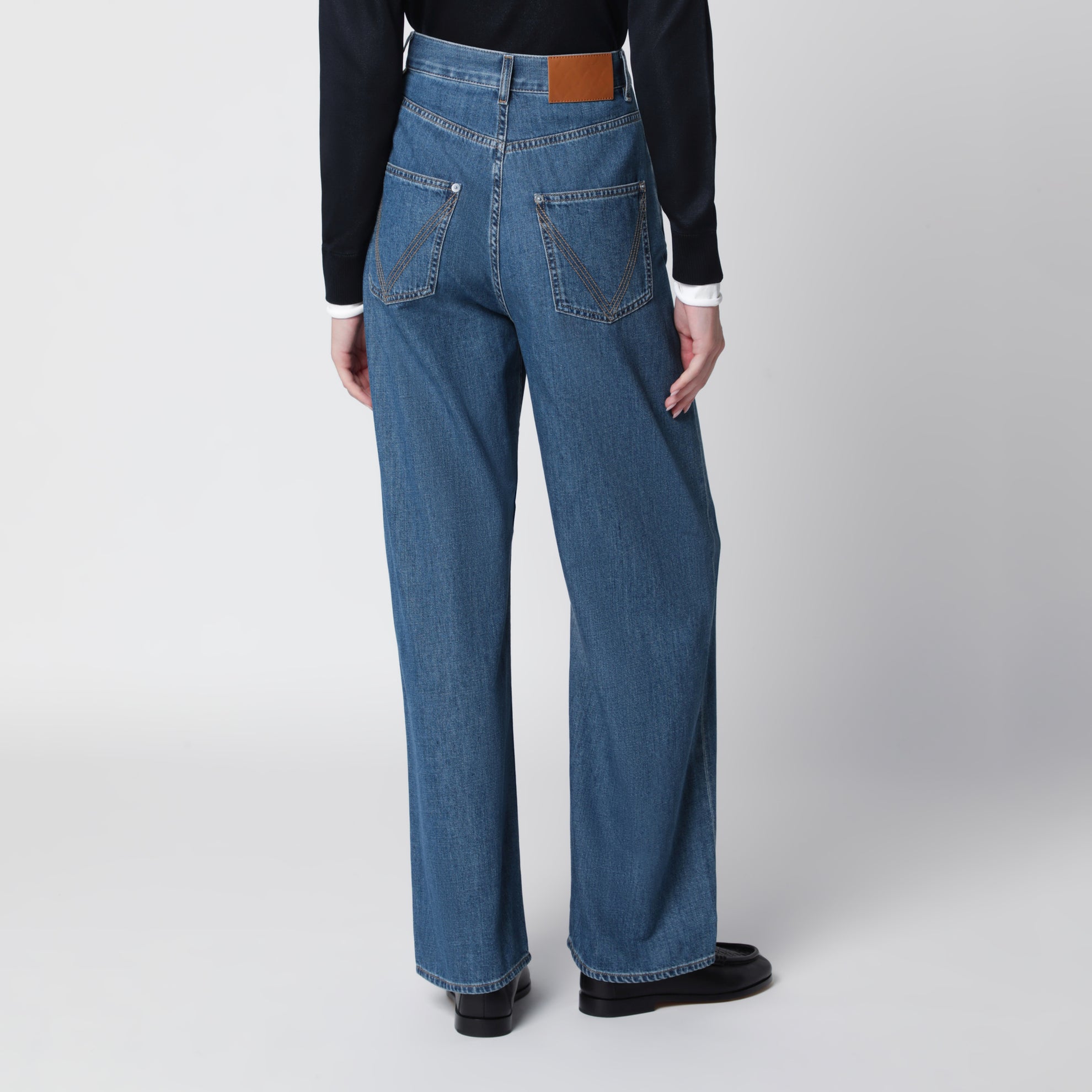 Jeans a vita alta in denim blu