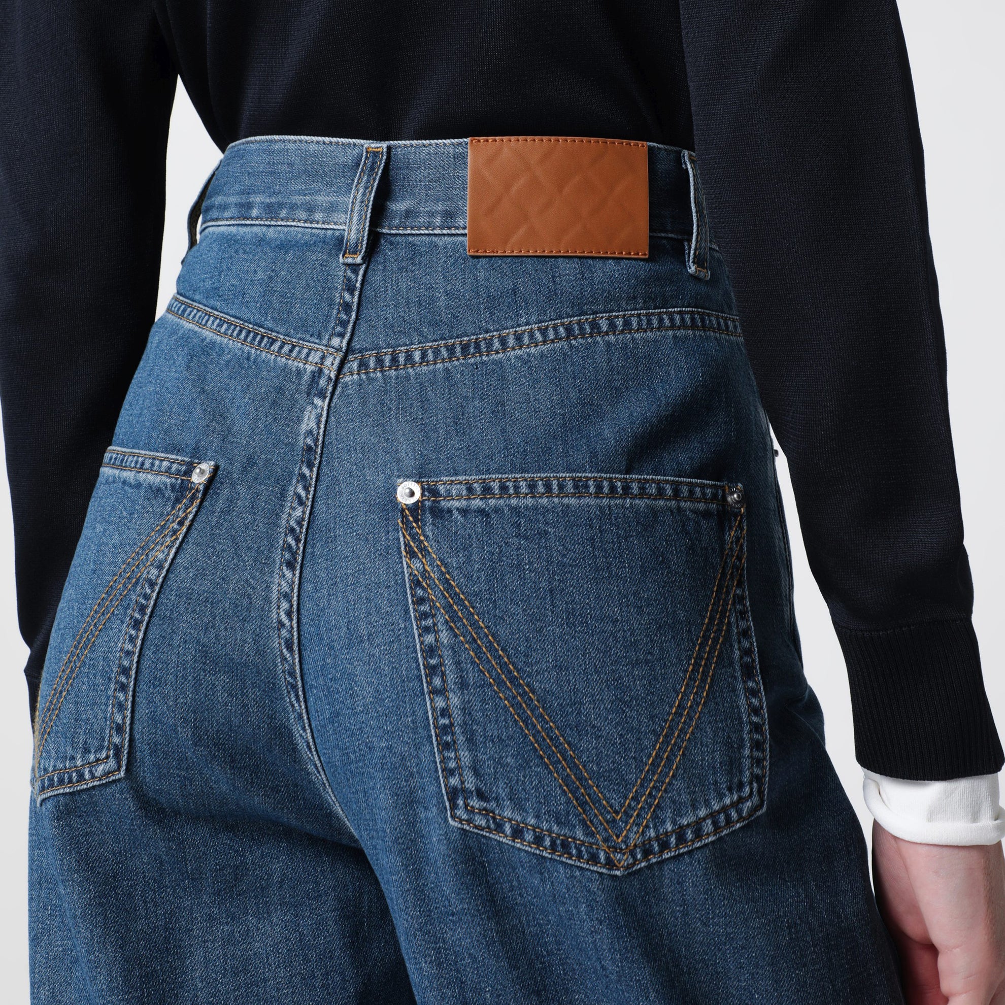 Jeans a vita alta in denim blu