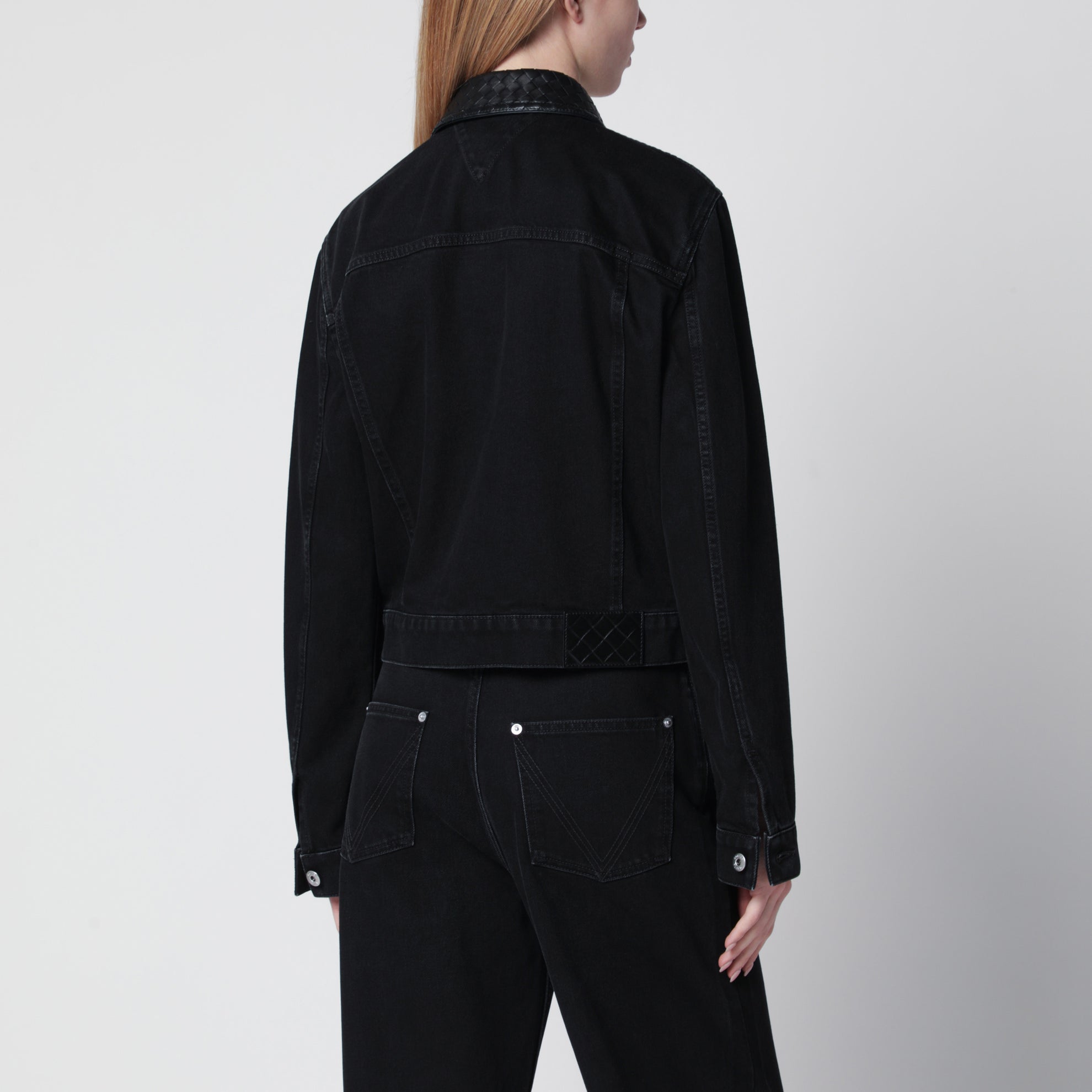 Denim jacket with Intrecciato collar