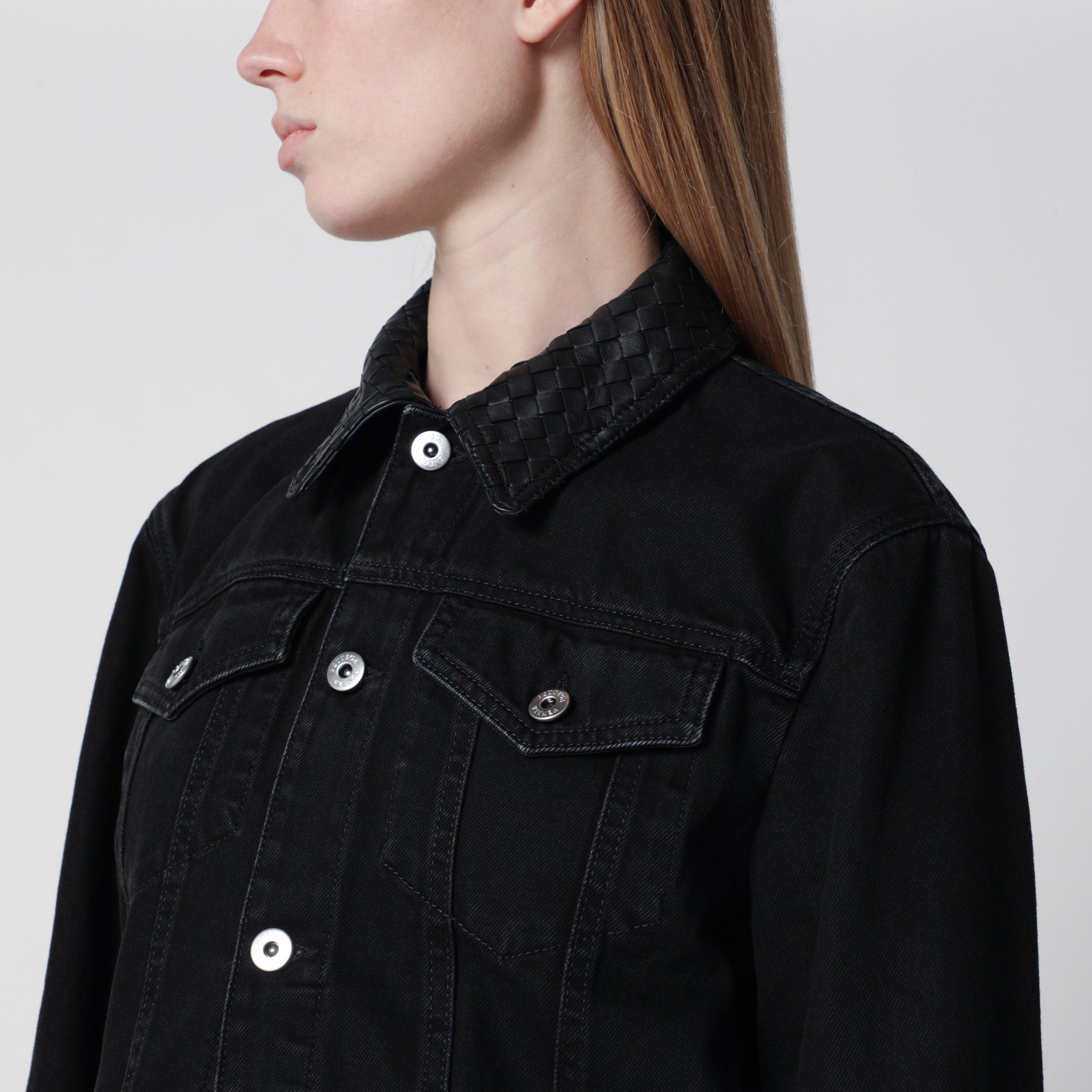 Denim jacket with Intrecciato collar