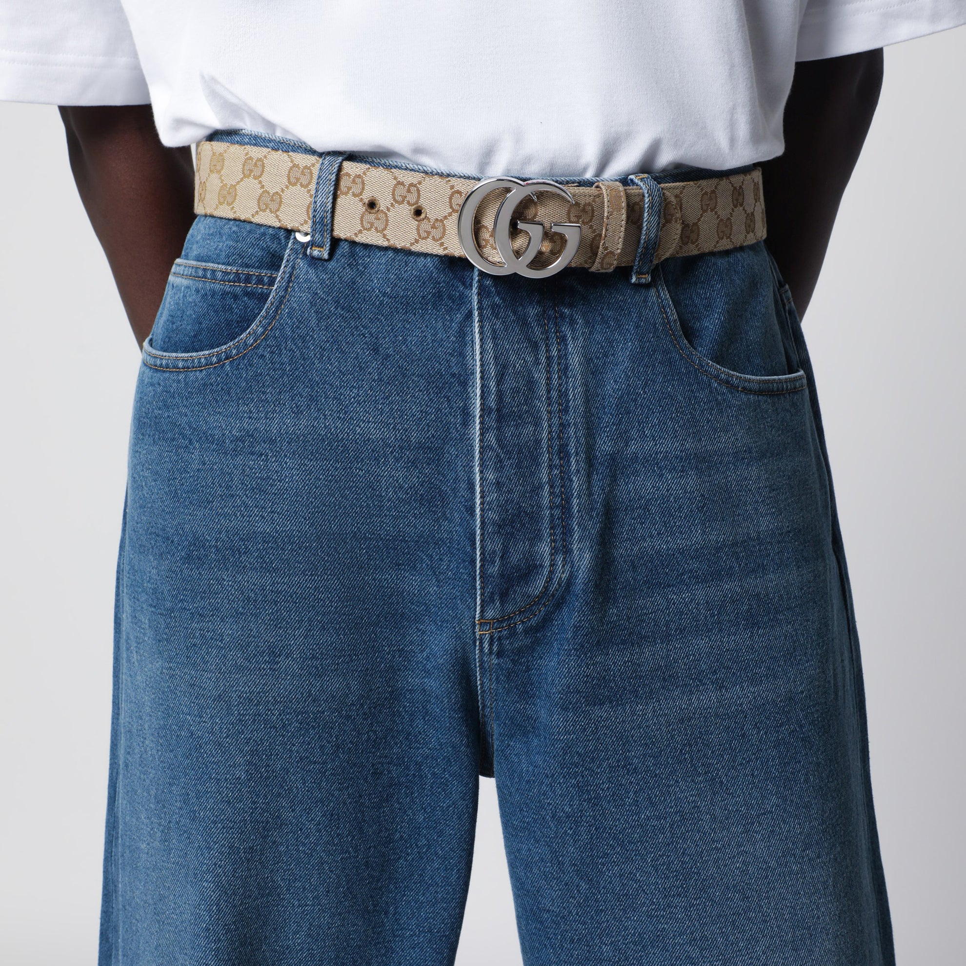 Ceinture plate Marmont en toile GG sable