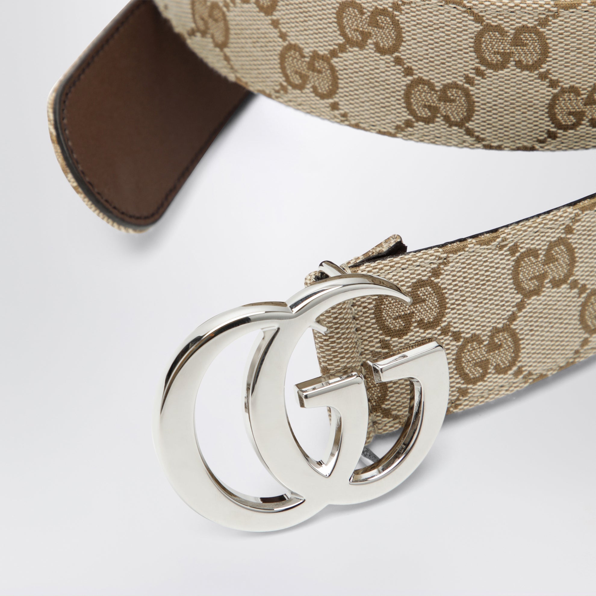 Ceinture plate Marmont en toile GG sable