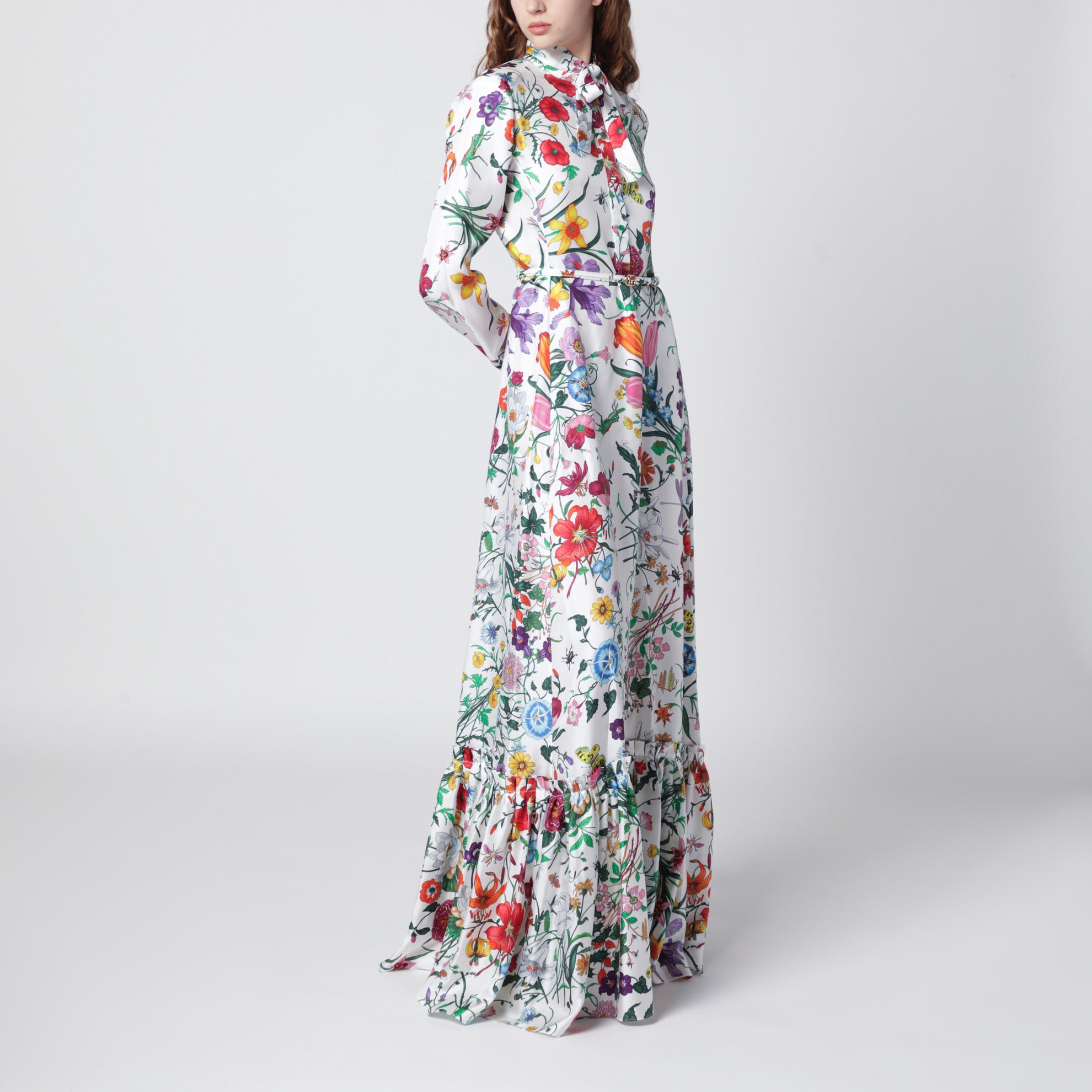 Robe longue en twill de soie multicolore