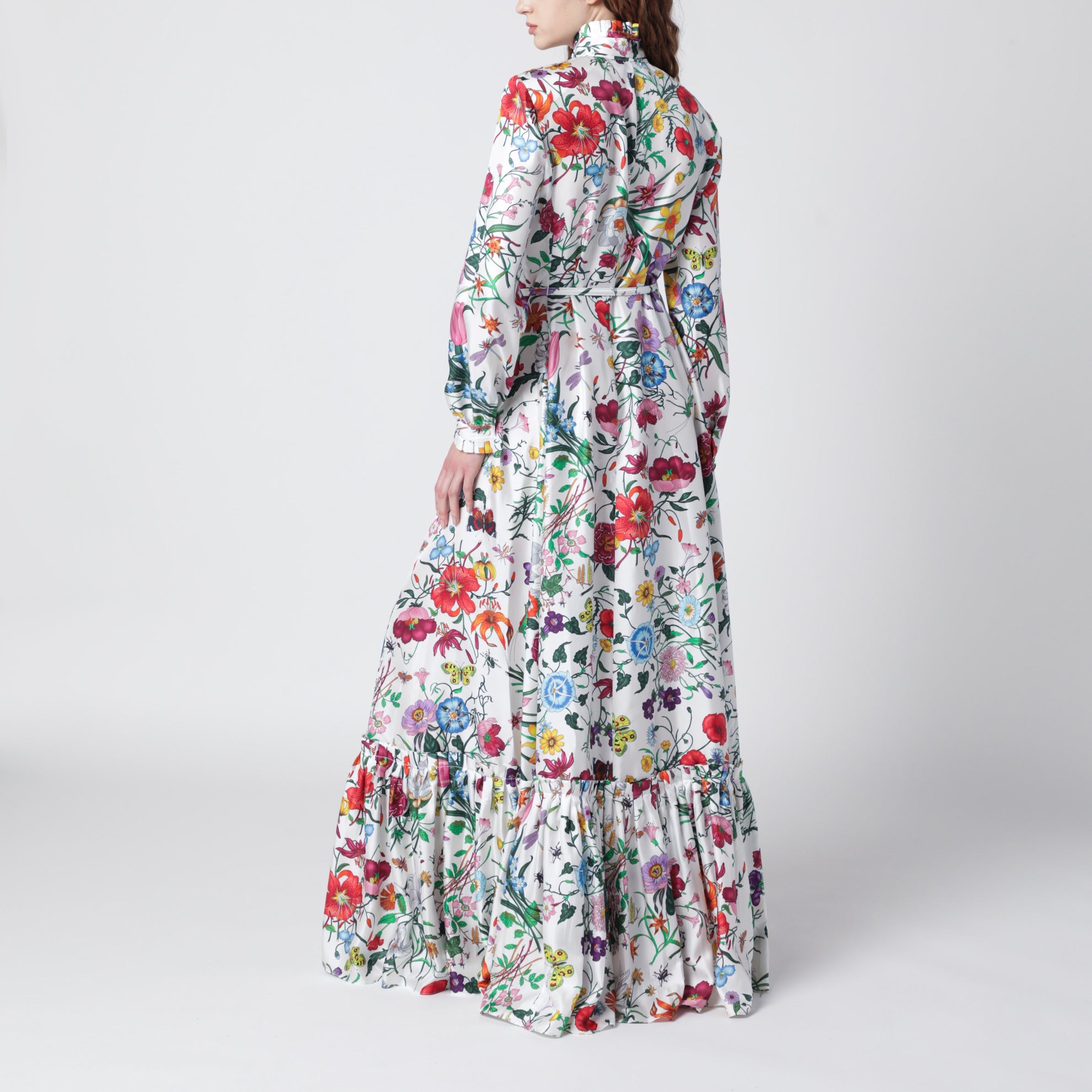 Robe longue en twill de soie multicolore