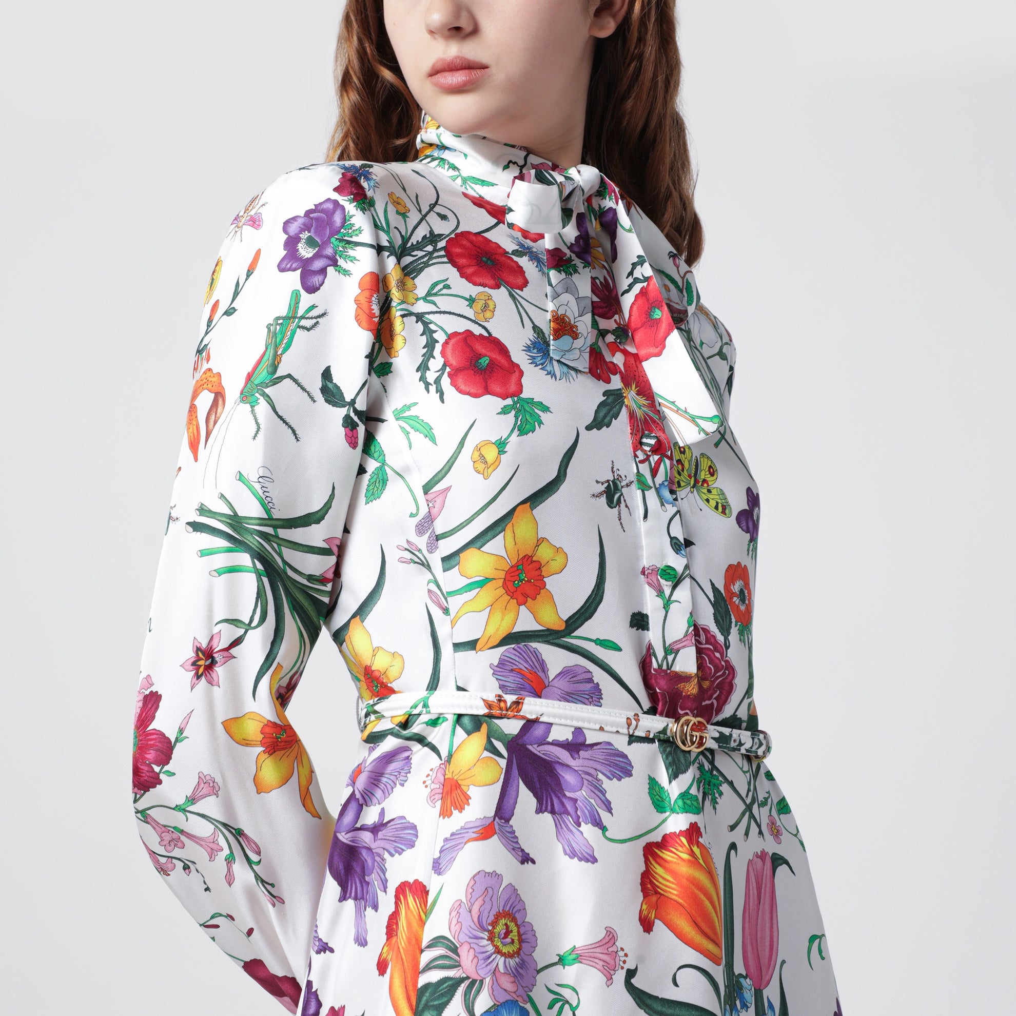 Robe longue en twill de soie multicolore
