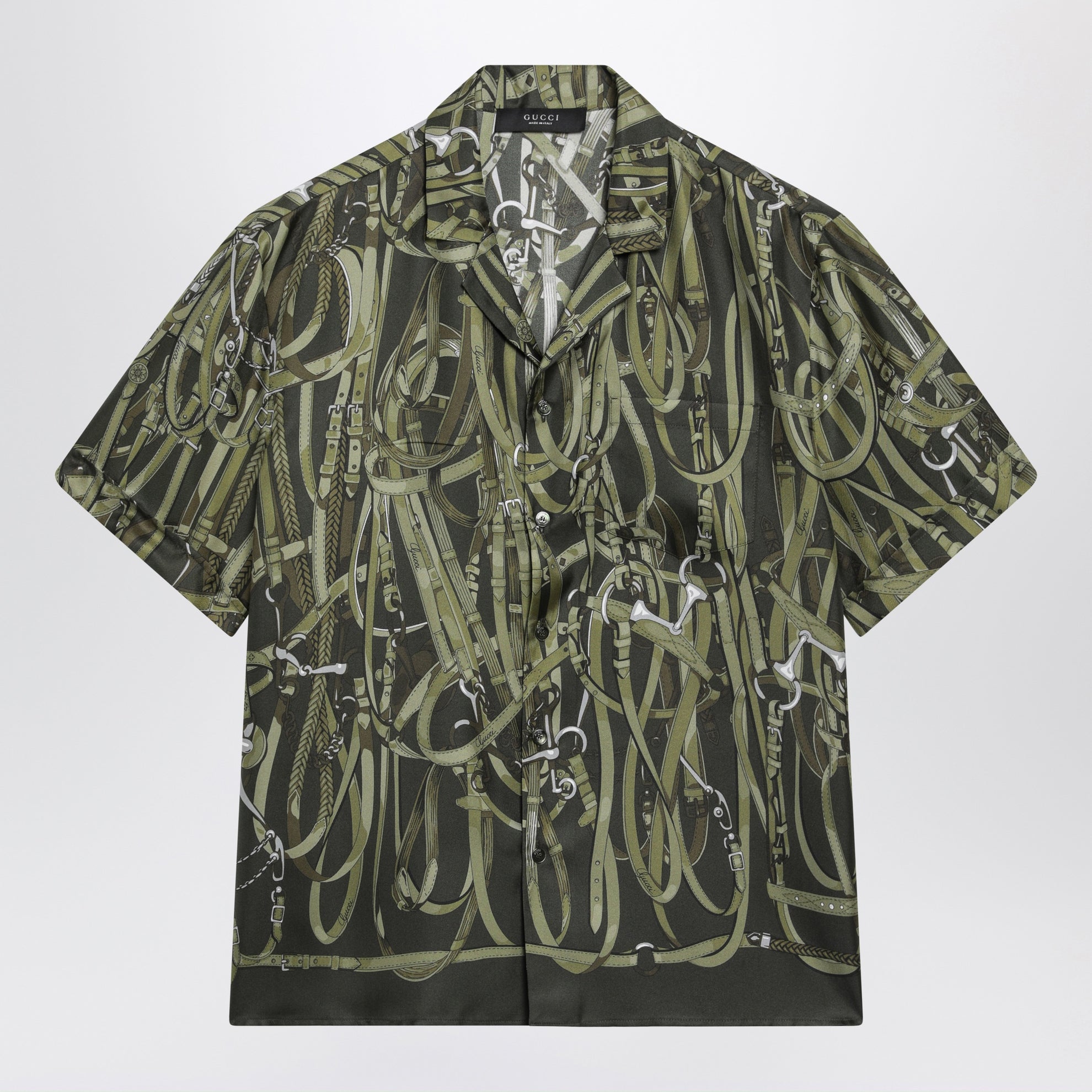 Camicia bowling verde scura in seta