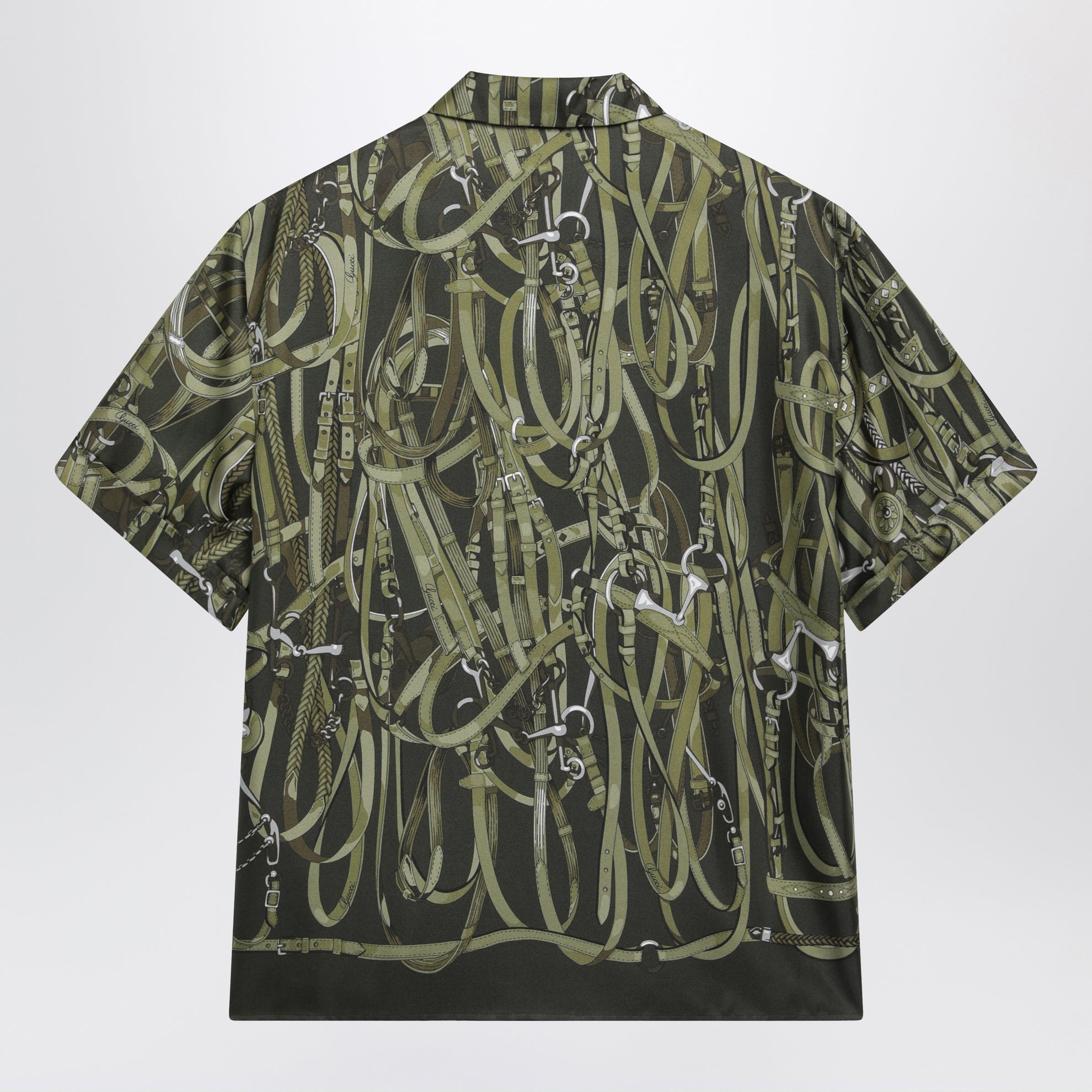 Camicia bowling verde scura in seta