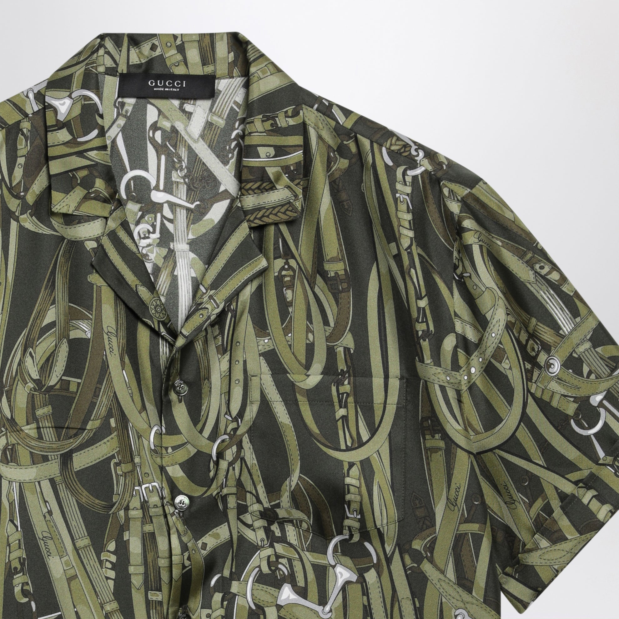 Camicia bowling verde scura in seta