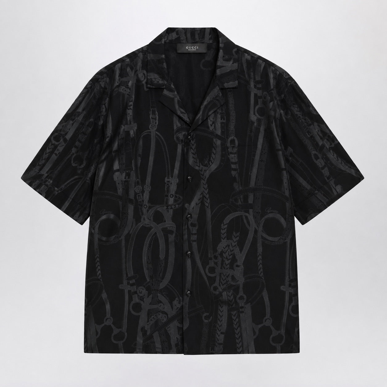 Camicia bowling nera in seta stampata