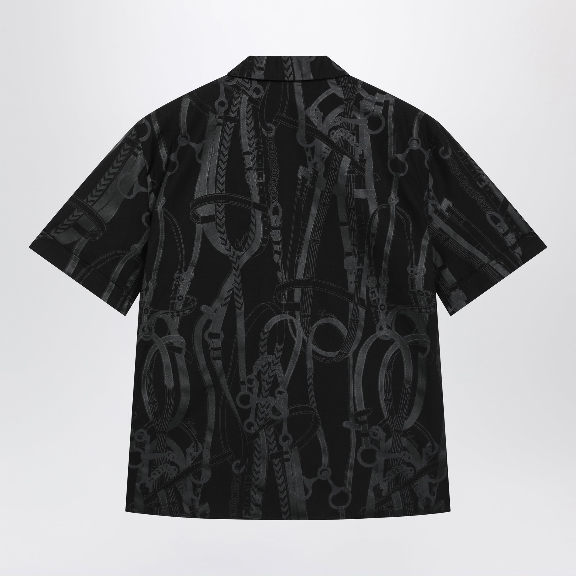 Camicia bowling nera in seta stampata