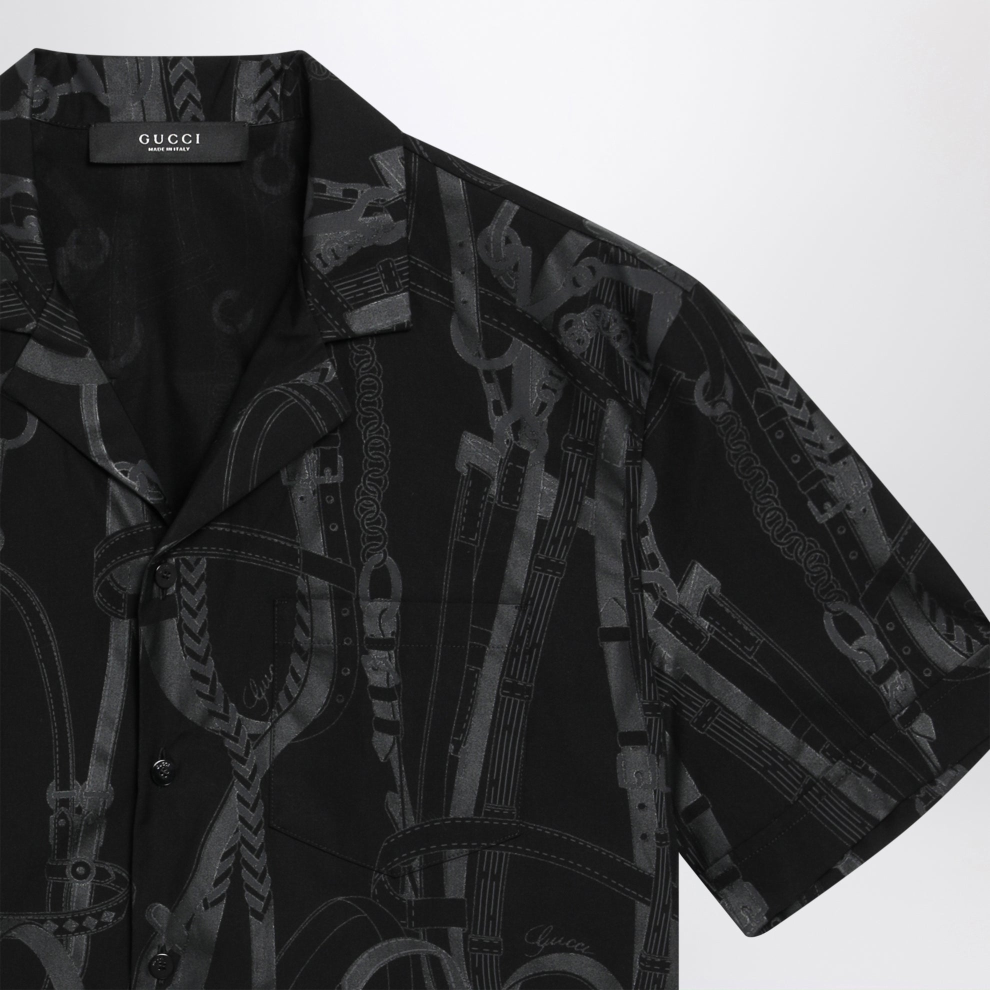 Camicia bowling nera in seta stampata