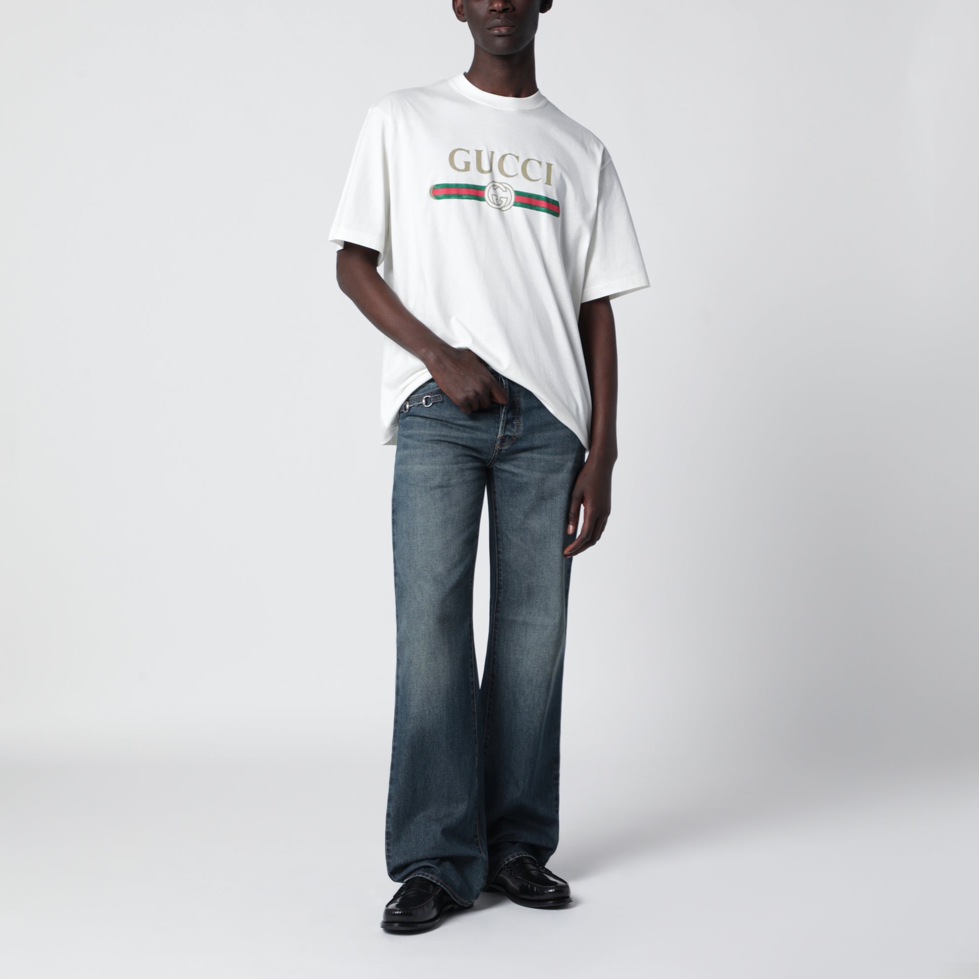 Weißes Seidenmisch-T-Shirt Mit Logo-Print