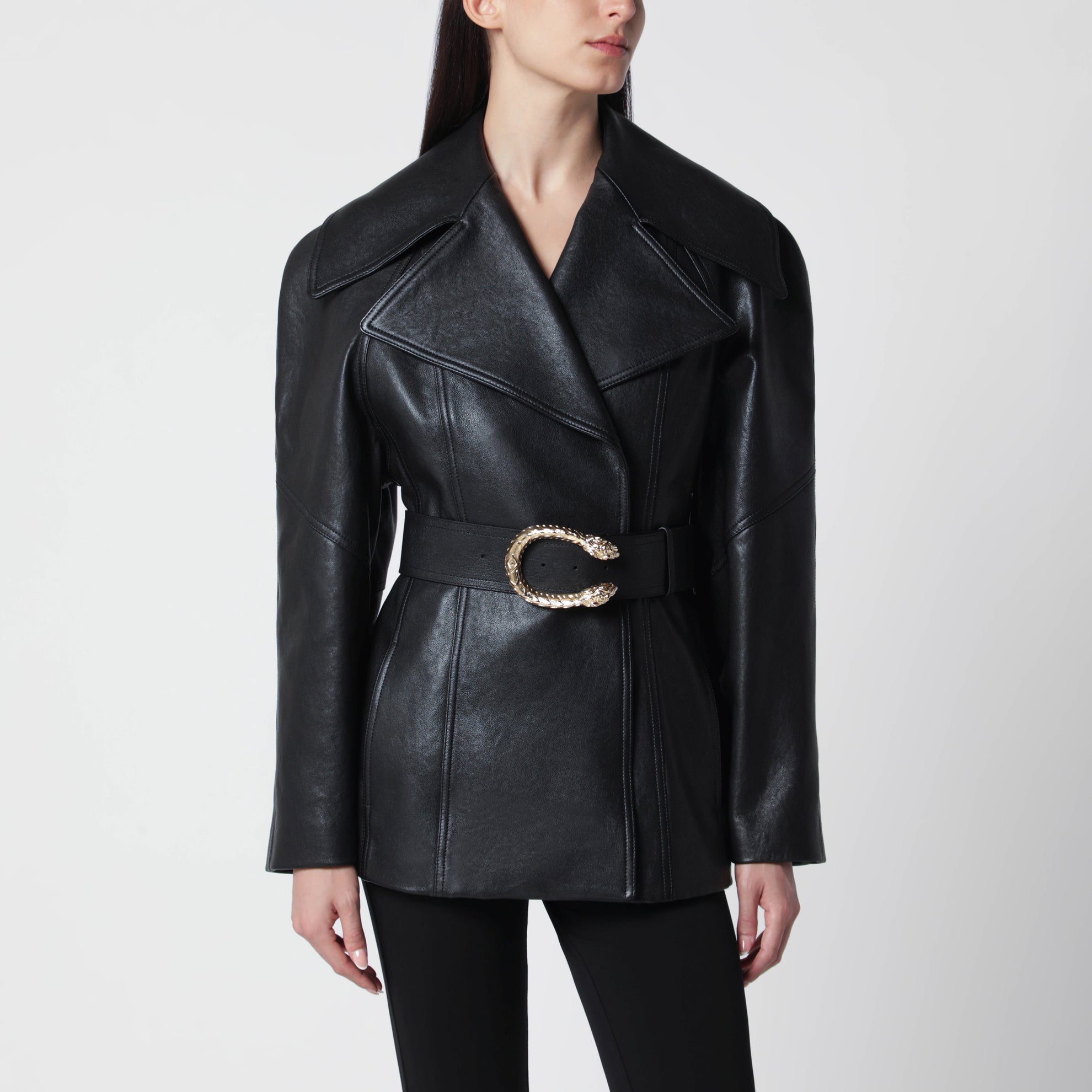 Black leather jacket with Dionysus belt