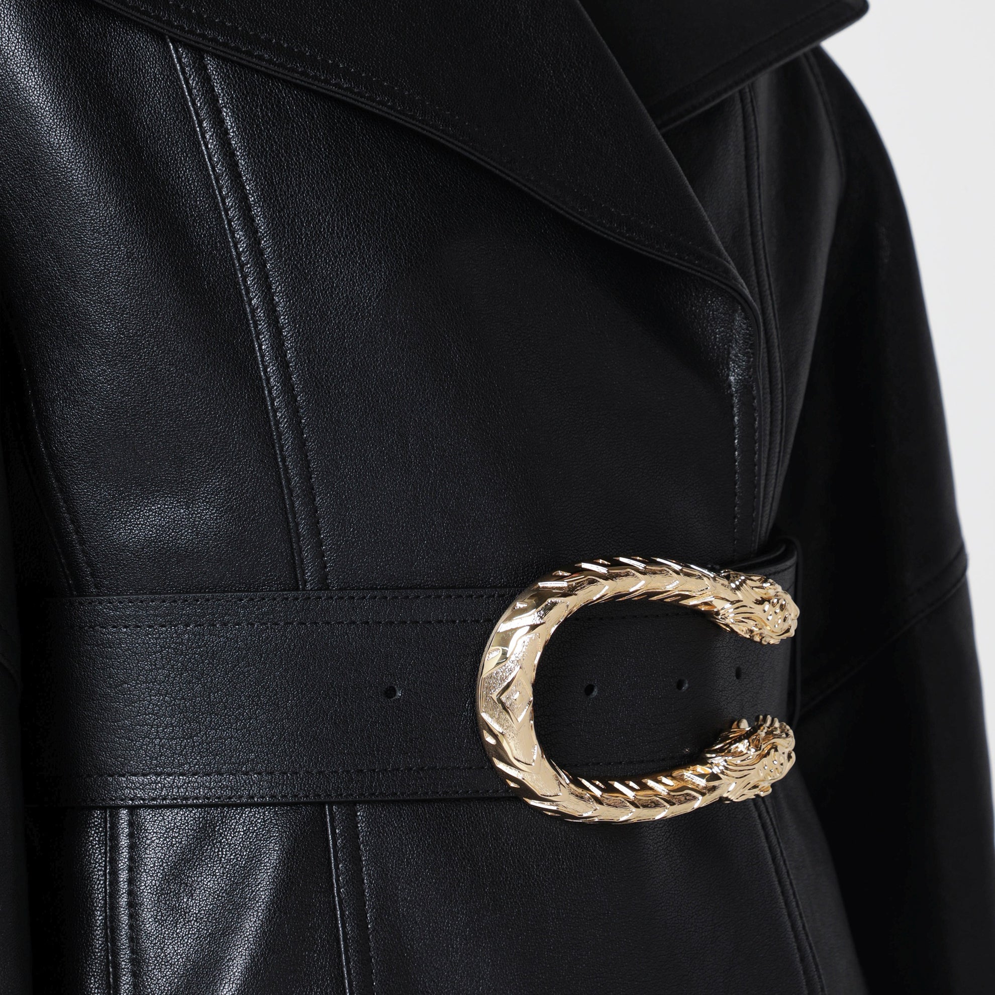 Black leather jacket with Dionysus belt