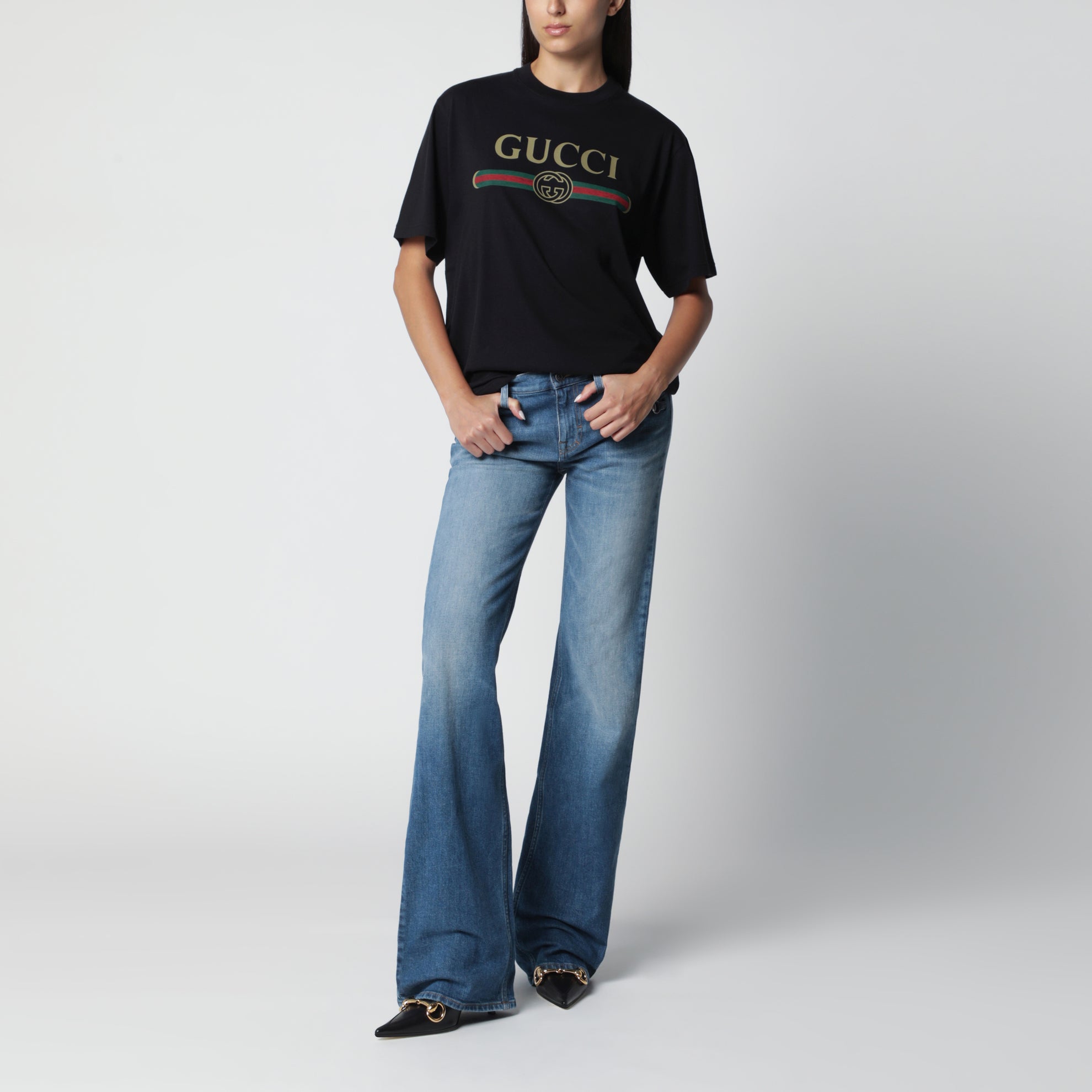 T-shirt in jersey cotone e seta con stampa logo